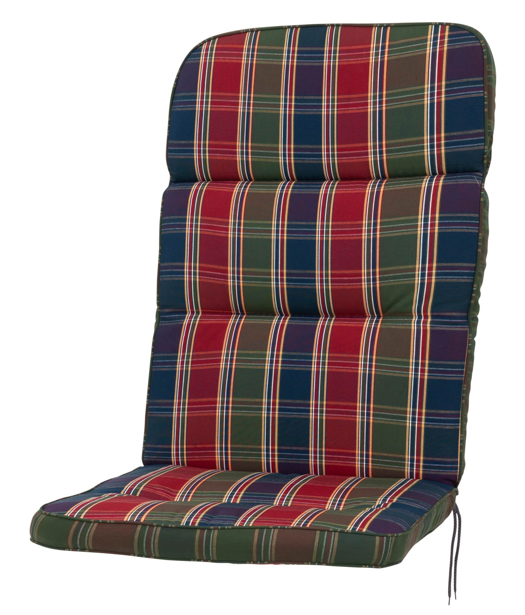 KETTtex Hochlehnerauflage Hochlehner Kreta 8699 rot-blau-grün kariert 120x50x7 cm KETTtex, (1 St), Halteband verstellbar mit Bindebändern