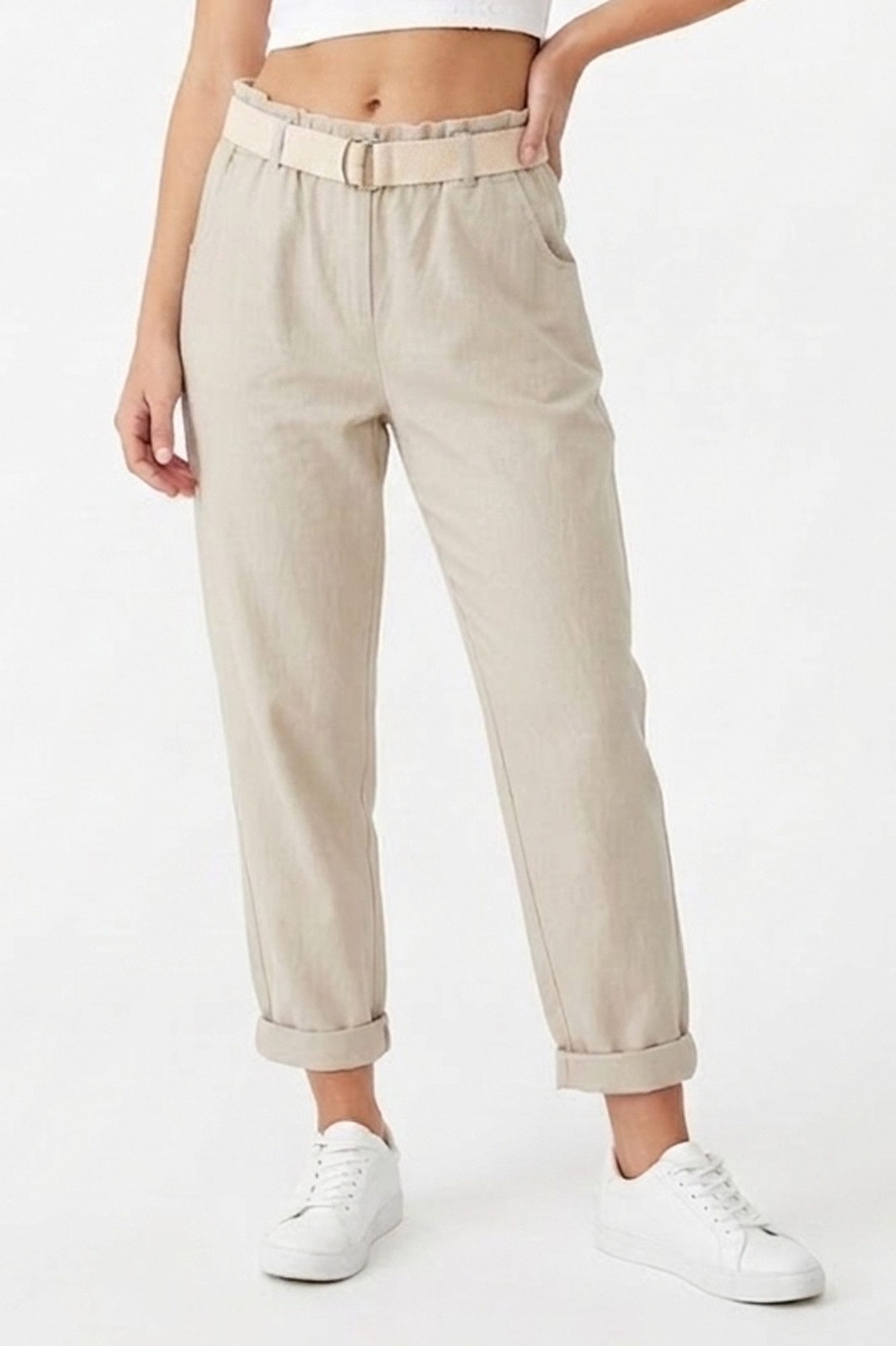 Kendindza Collection Stretch-Hose Damen Chino Hose Stretch mit Gürtel Stoffhose Damen elegant Loose Fit Weiches Material - Loose Fit - weiter geschnitten - Gürtel inkl