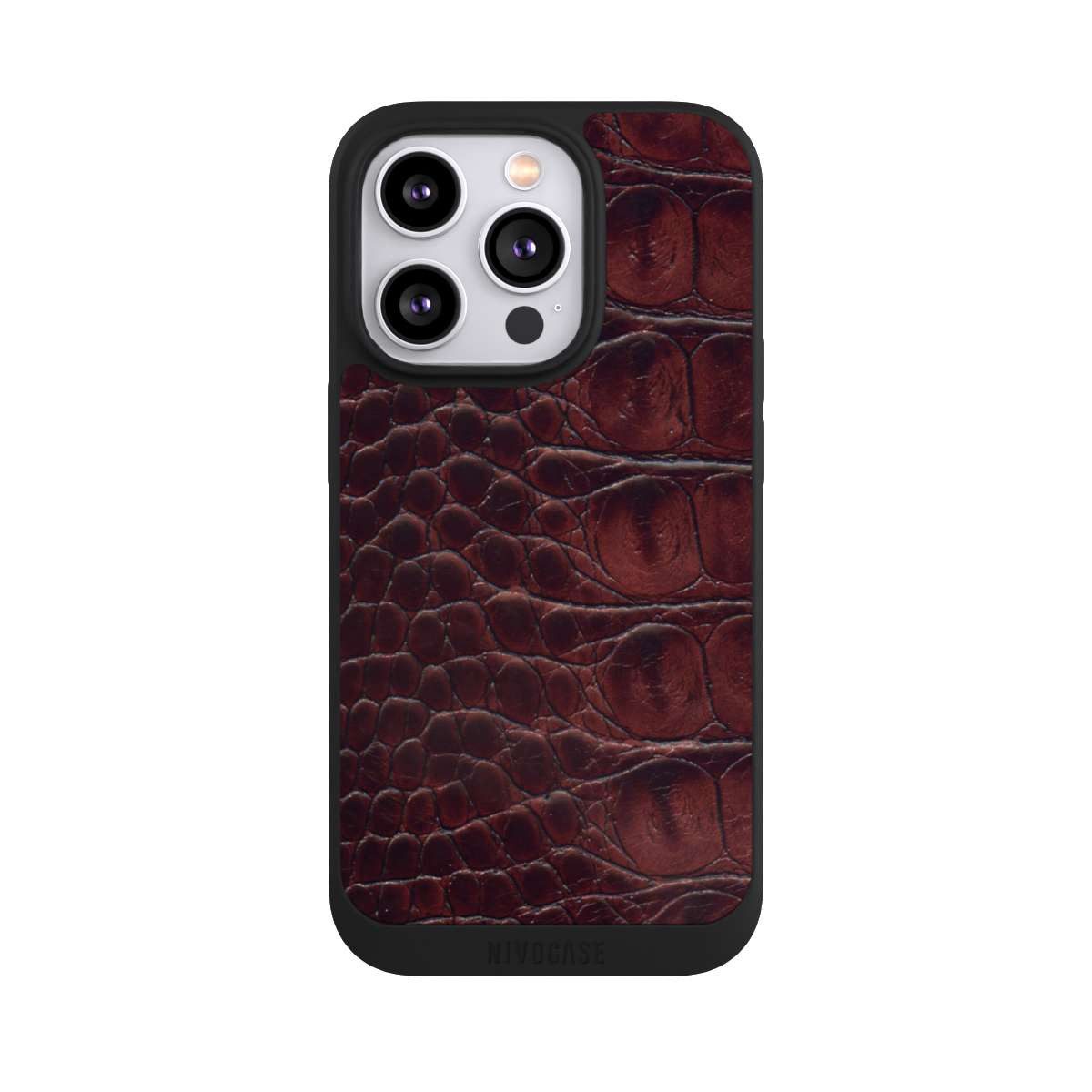 NIVOCASE Handyhülle Krokodil Leder Animalprint Croco dark brown, Apple iPhone 14 Pro Handyhülle Hülle NIVOpure Case Schwarz