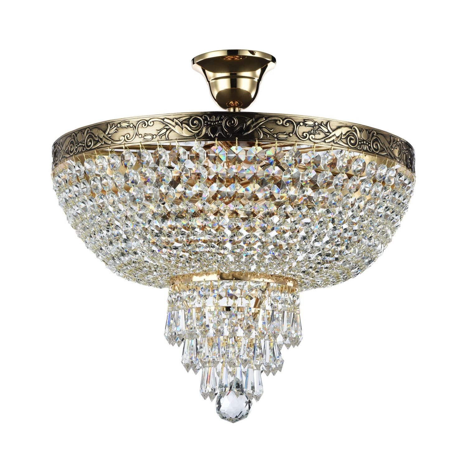 Licht-Erlebnisse Deckenleuchte PAUL, ohne Leuchtmittel, Metall E27 rund D: 40 cm Kristall in Gold antik 5-flammig Klassisch