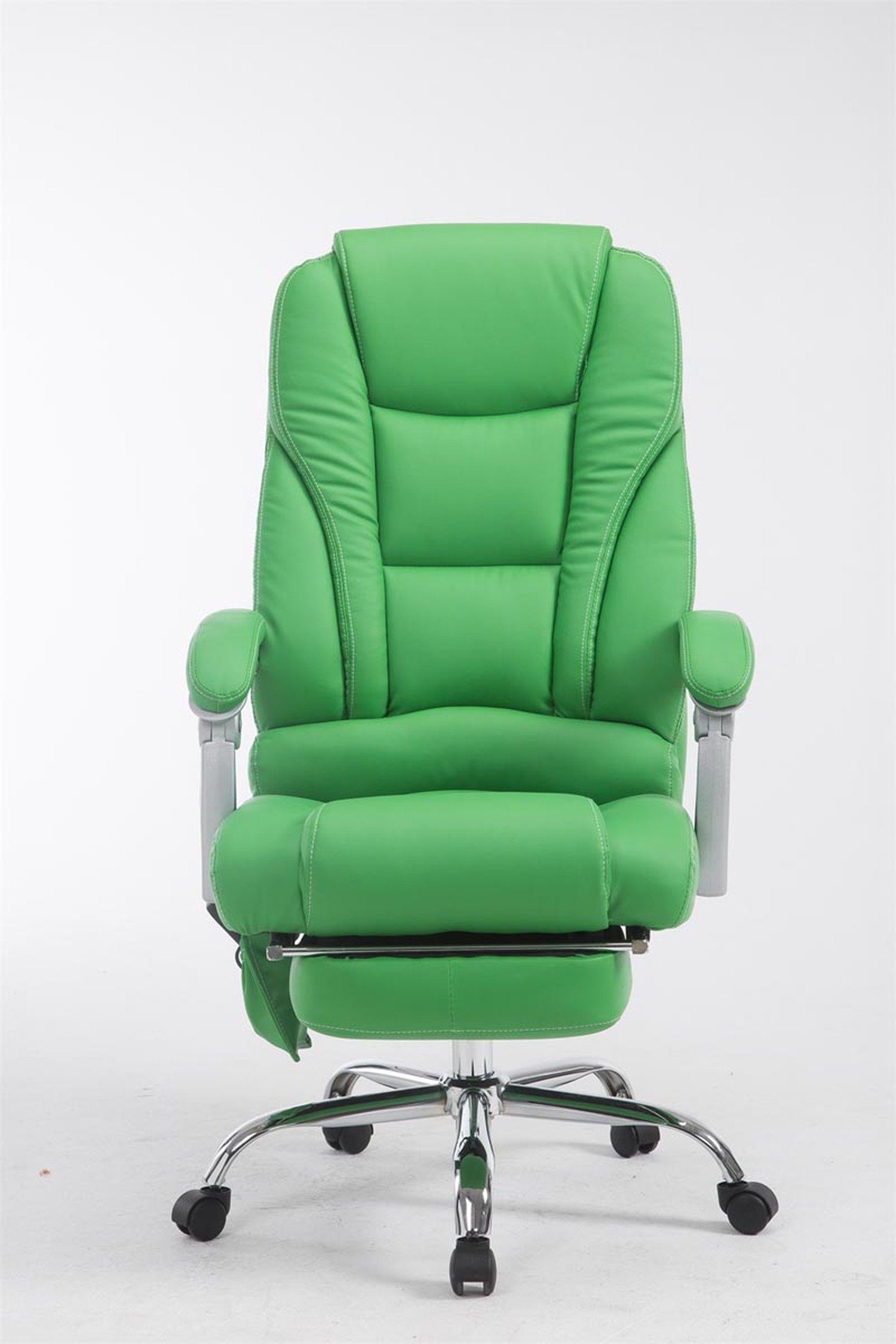 TPFLiving Bürostuhl Pacira-N mit Massagefunktion Kunstleder Bürostuhl Drehstuhl, chrom - und höhenverstellbar - Sitzfläche: 360° (Schreibtischstuhl, drehbar XXL), Chefsessel, grün Gestell: Metall