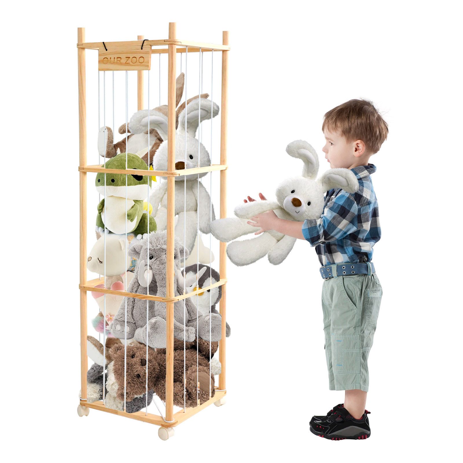 TWSOUL Kinderregal Plüschtier Lagerung Box Stofftier Aufbewahrung Holz Mit günstig online kaufen