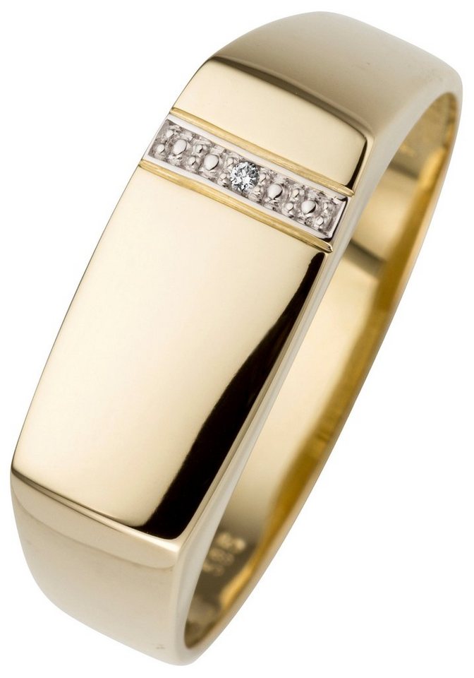 JOBO Fingerring, 585 Gold mit Diamant, Aus teilrhodiniertem 585 Gelbgold
