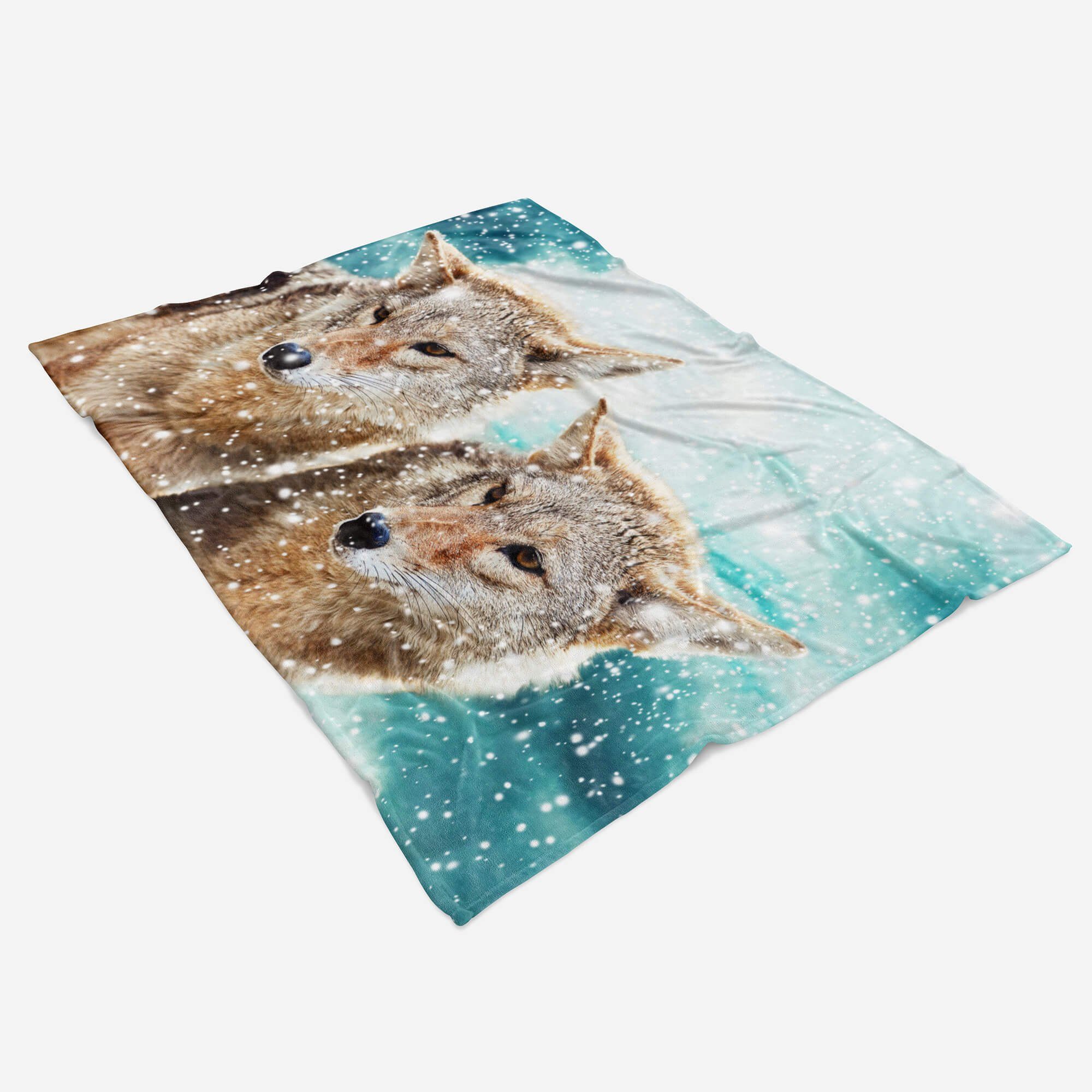 Strandhandtuch (1-St), Saunatuch Sinus Füchse zwei Art Baumwolle-Polyester-Mix Tiermotiv Kuscheldecke Schnee, Handtücher Handtuch mit Handtuch
