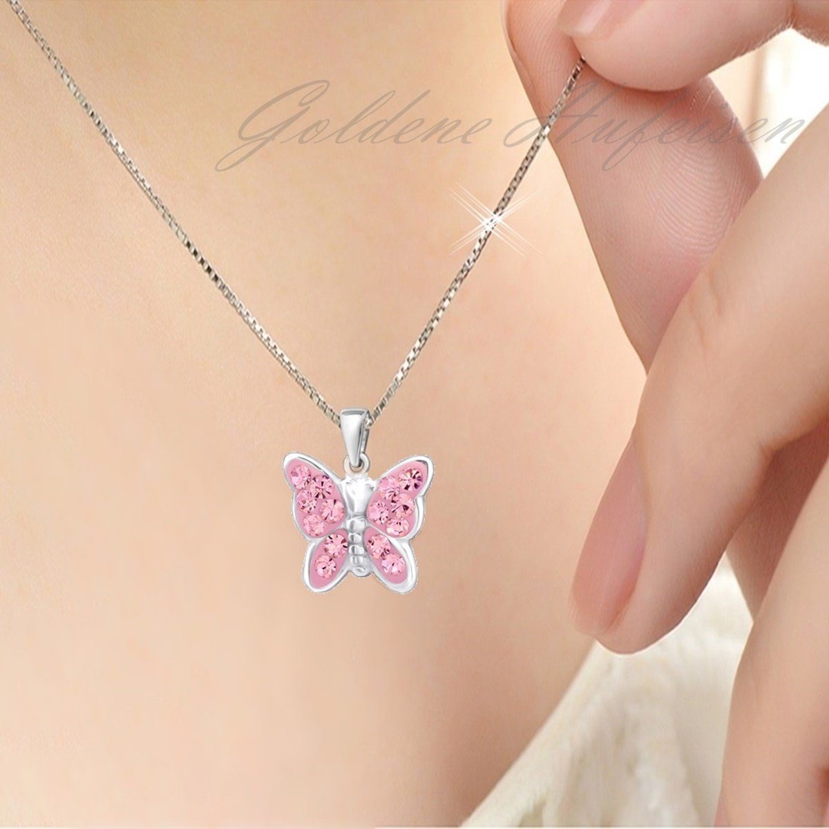 Goldene Hufeisen Schmuckset Kristall Schmetterling Ohrringe Anhänger Kette 925 Silber Set (4-tlg, inkl. Geschenk-Etui), Geschenkset