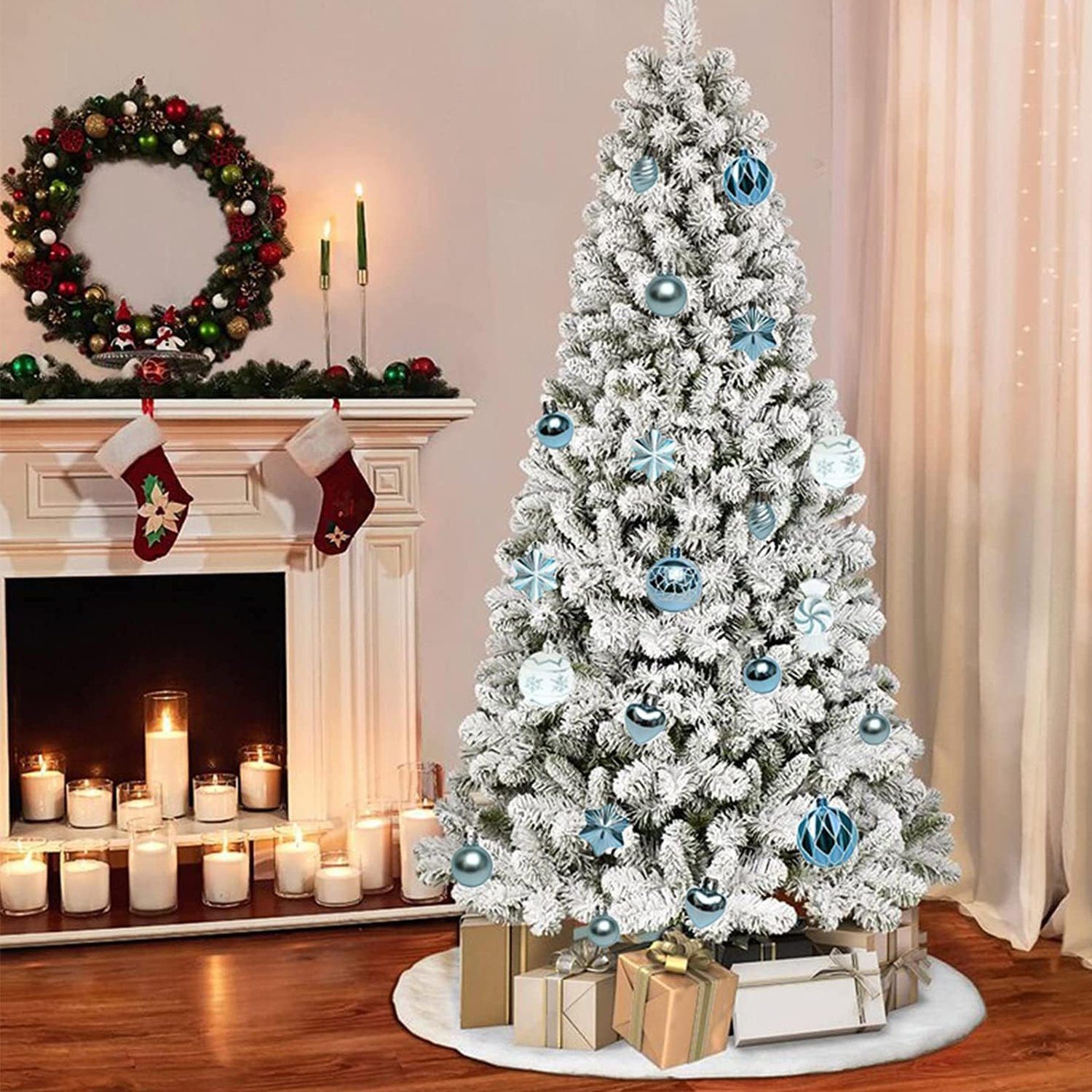 73tlg MAGICSHE Weihnachtsdeko Hellblau/Weiß Weihnachtsbaumkugel Ornamente-Set