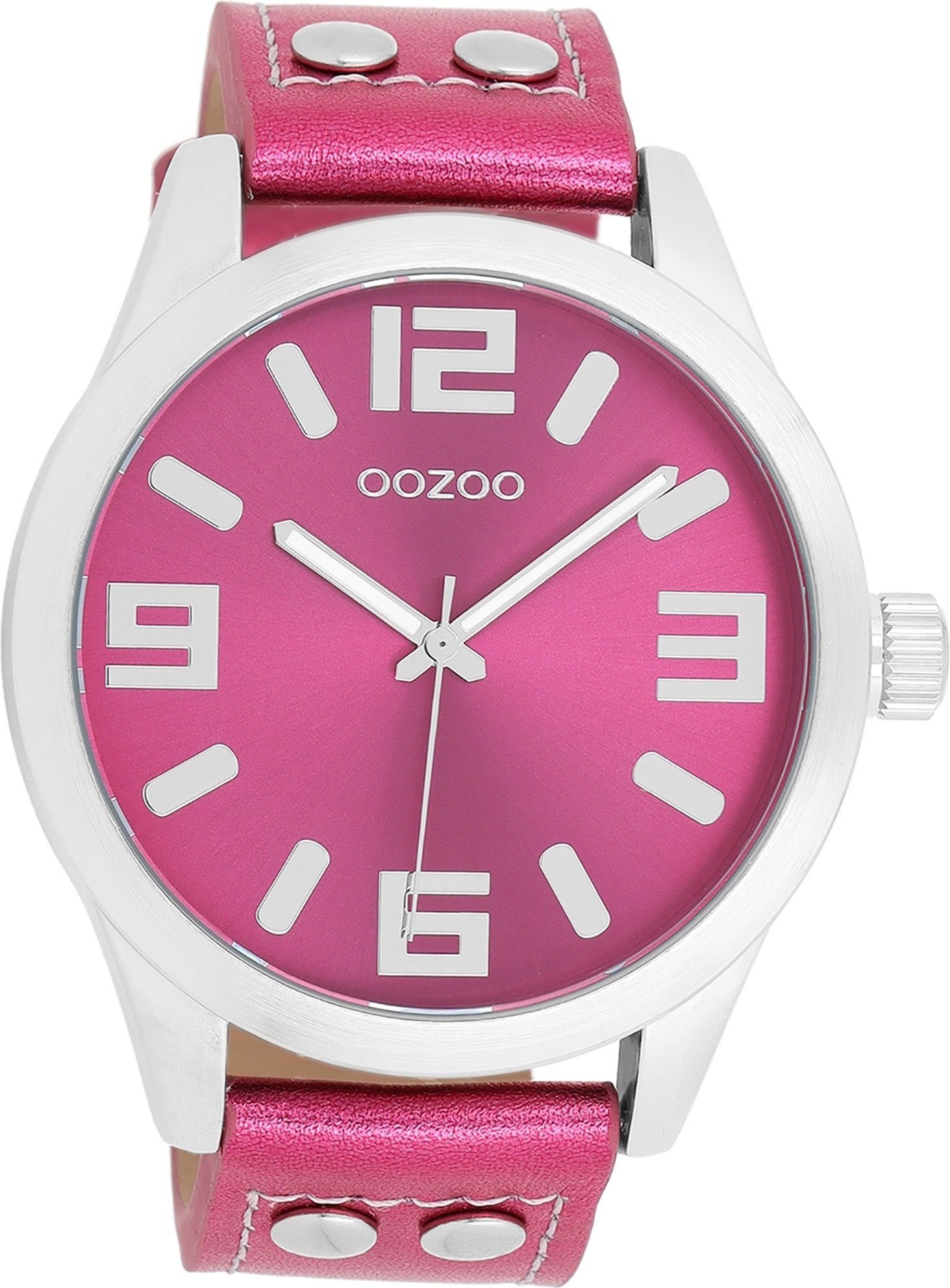 Oozoo groß rund, Armbanduhr Fashion-Style Analog, Timepieces OOZOO extra Damenuhr 46mm) Lederarmband, Damen (ca. Quarzuhr