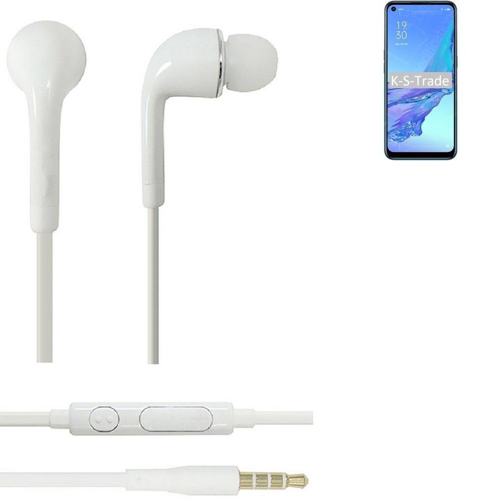 K-S-Trade für Oppo A33 In-Ear-Kopfhörer (Kopfhörer Headset mit Mikrofon u Lautstärkeregler weiß 3,5mm)
