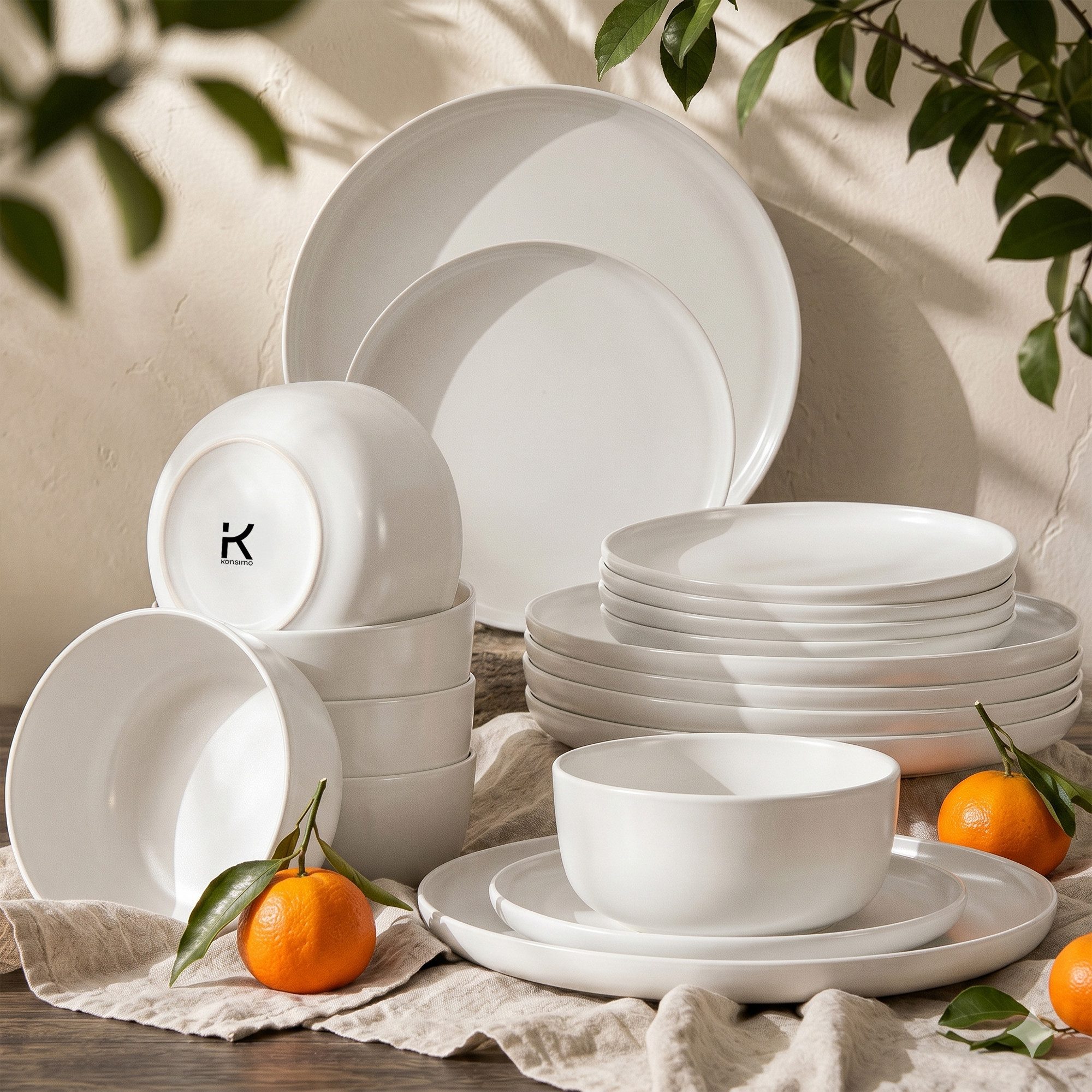 KONSIMO® Tafelservice VICTO Geschirrset hergestellt in der EU (18-tlg), 6 Personen, Steingut, matt, spülmaschinengeeignet, mikrowellengeeignet