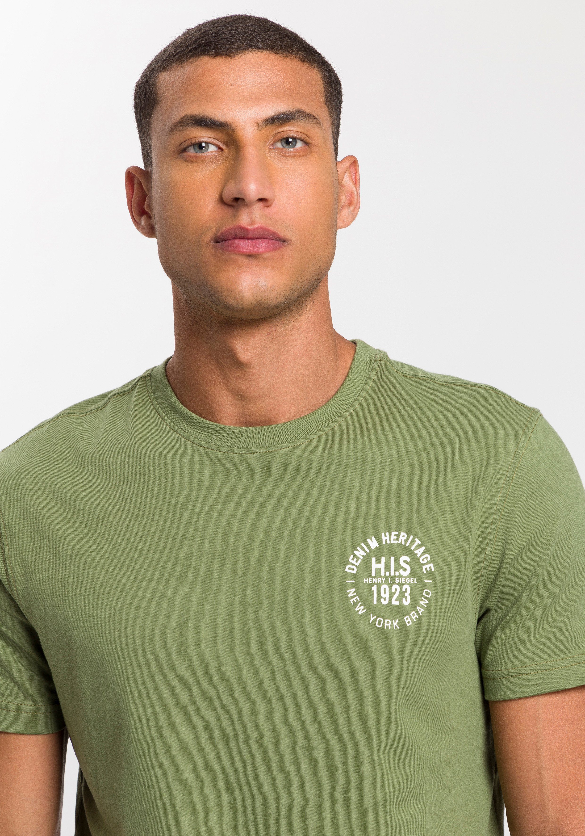 H.I.S T-Shirt (Packung, 3-tlg., 3er-Pack) schmal geschnitten, bedrucktes Design, aus 100% Baumwolle