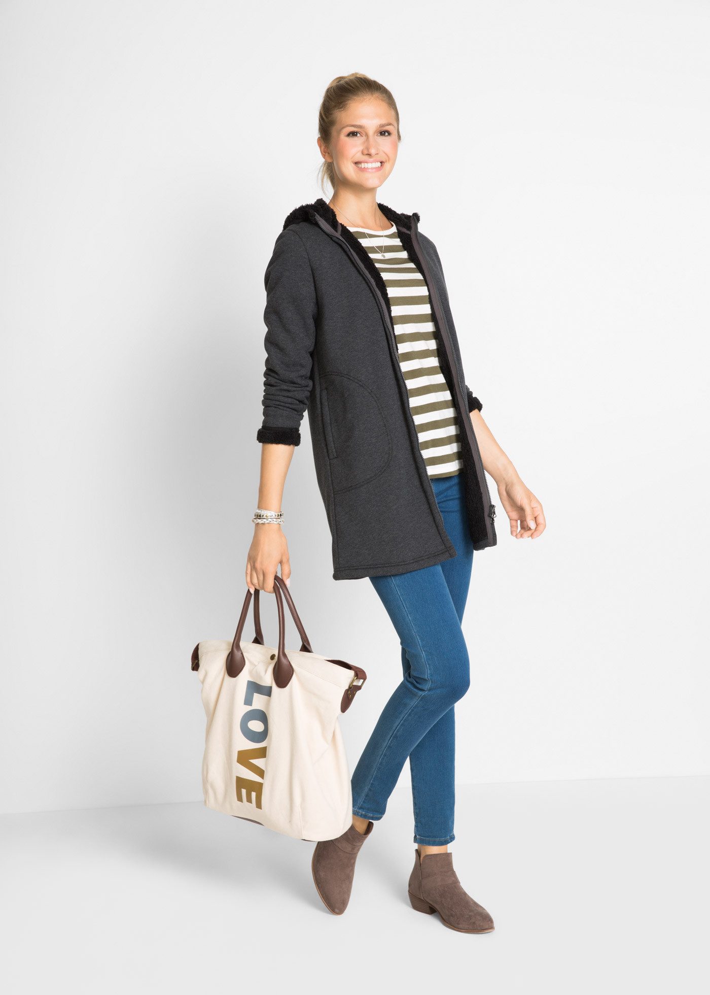 bonprix Kapuzensweatjacke mit Kapuze, mit Teddyfell-Futter, 2-Wege-Zipper – Bild 4 von 5
