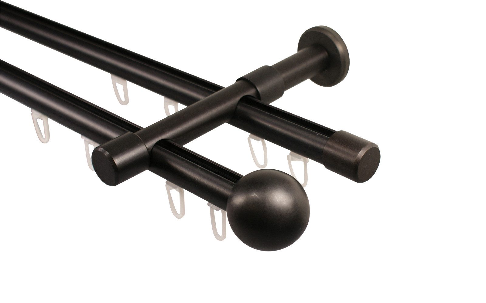 iso-design Gardinenstange Innenlauf 2-läufig schwarz Wandmontage 20 mm Ends günstig online kaufen