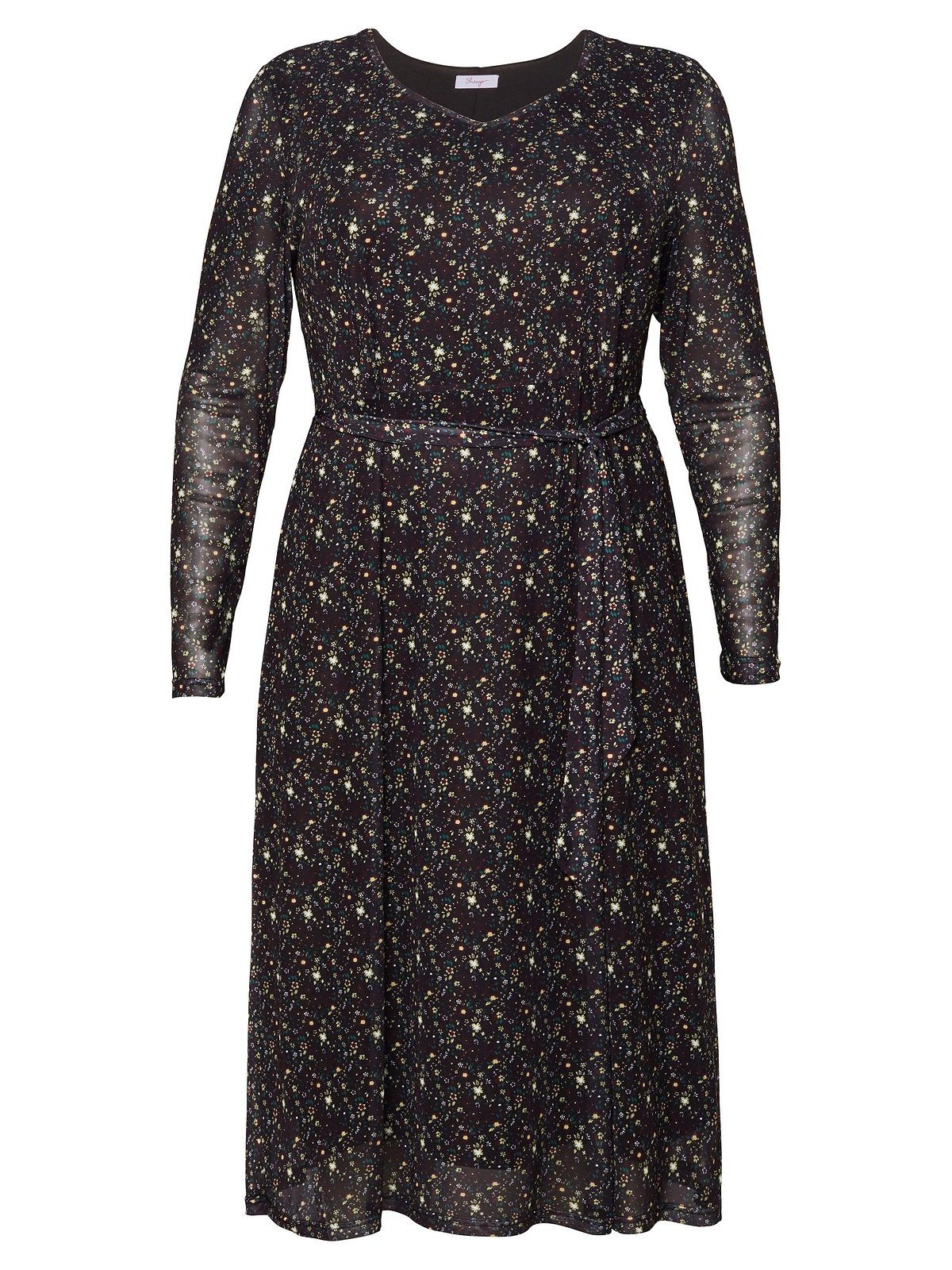 Damen Kleider Sheego Shirtkleid sheego Kleid (mit Gürtel) mit Millefleurs-Druck und Bindegürtel