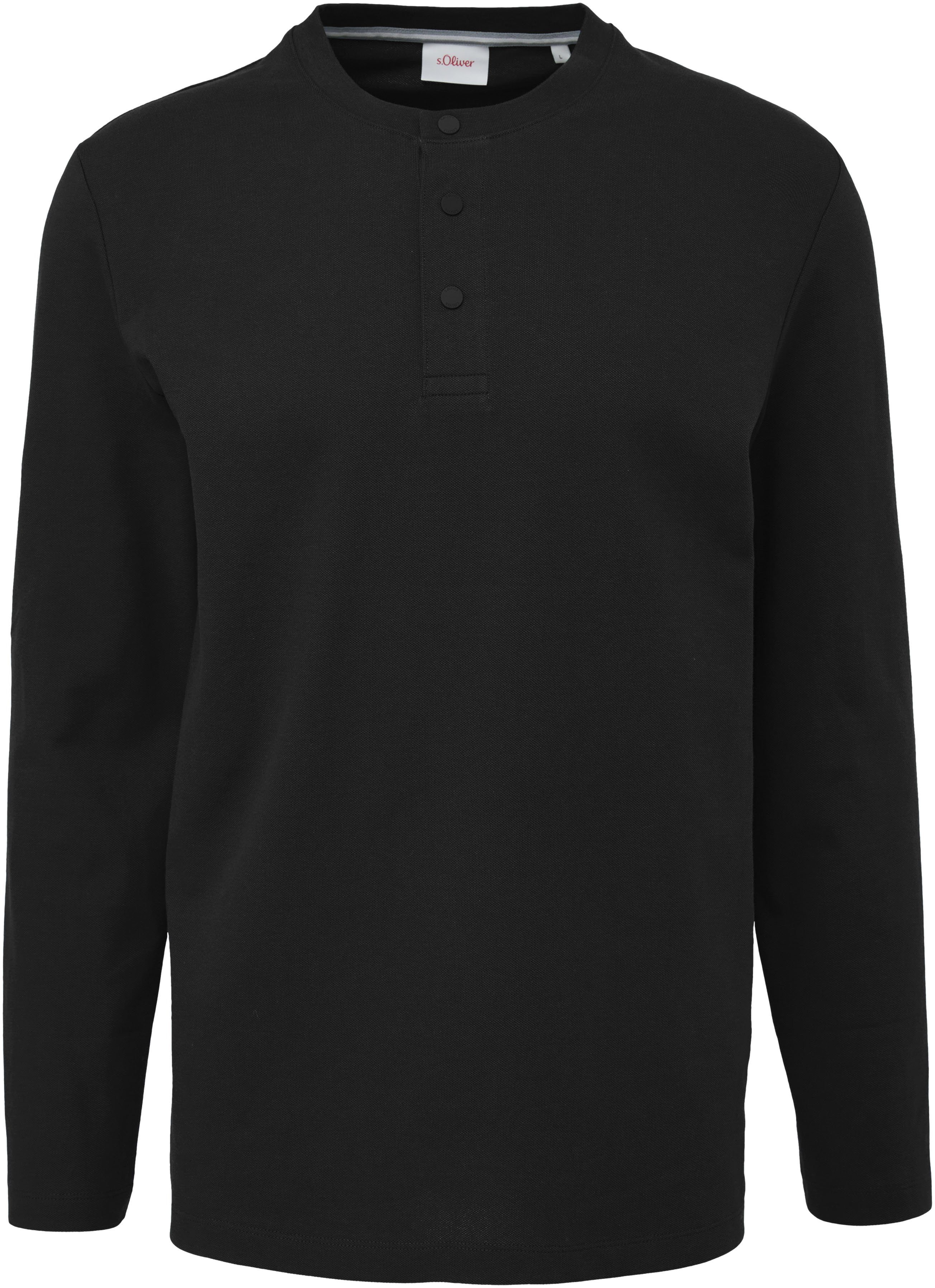 s.Oliver Longsleeve mit kurzer Knopfleiste, Angenehmer Tragekomfort durch  Elasthananteil