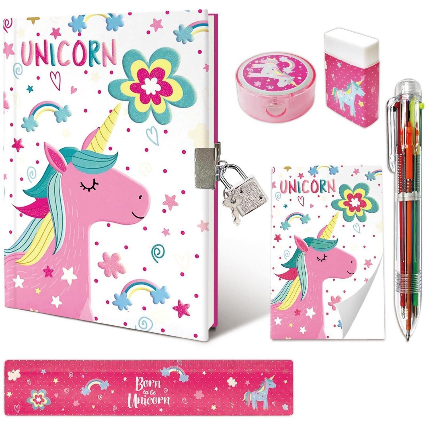 LuxusKollektion Kugelschreiber Tagebuch Set Mädchen Einhorn mit Schloss