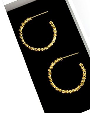 DANIEL CLIFFORD Paar Creolen 'Jolie' Damen Creolen Ohrstecker 925 Sterlingsilber 18 Karat Gelbgold vergoldet twisted hoops, 24mm (inkl. Verpackung), Creolen Ohrringe gedreht, haut- und allergiefreundlich