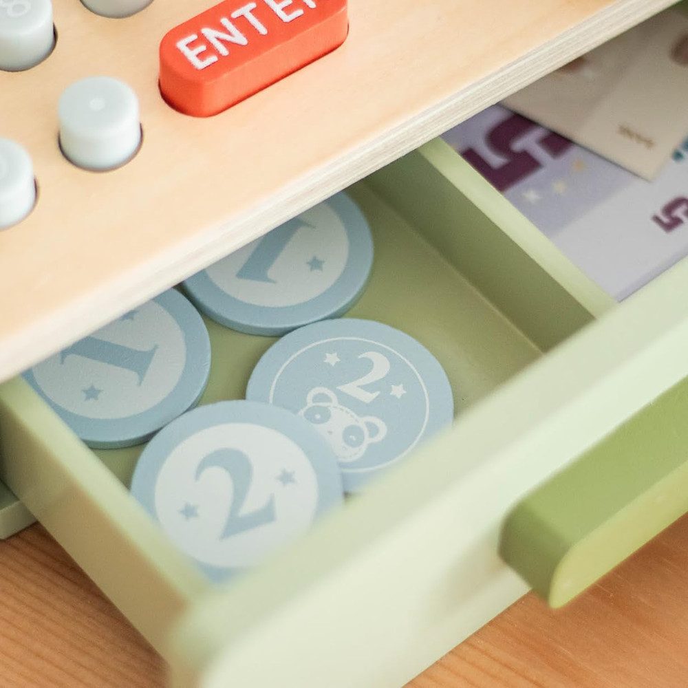 CLTYQ Spielkasse Holz Kasse Kinder, Holz Spielkasse Kinderkasse mit Scanner günstig online kaufen