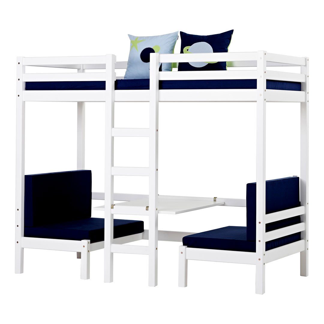 ebuy24 Hochbett »BasicJumbo Hochbett mit blauem Sofa, Schreibtisch«