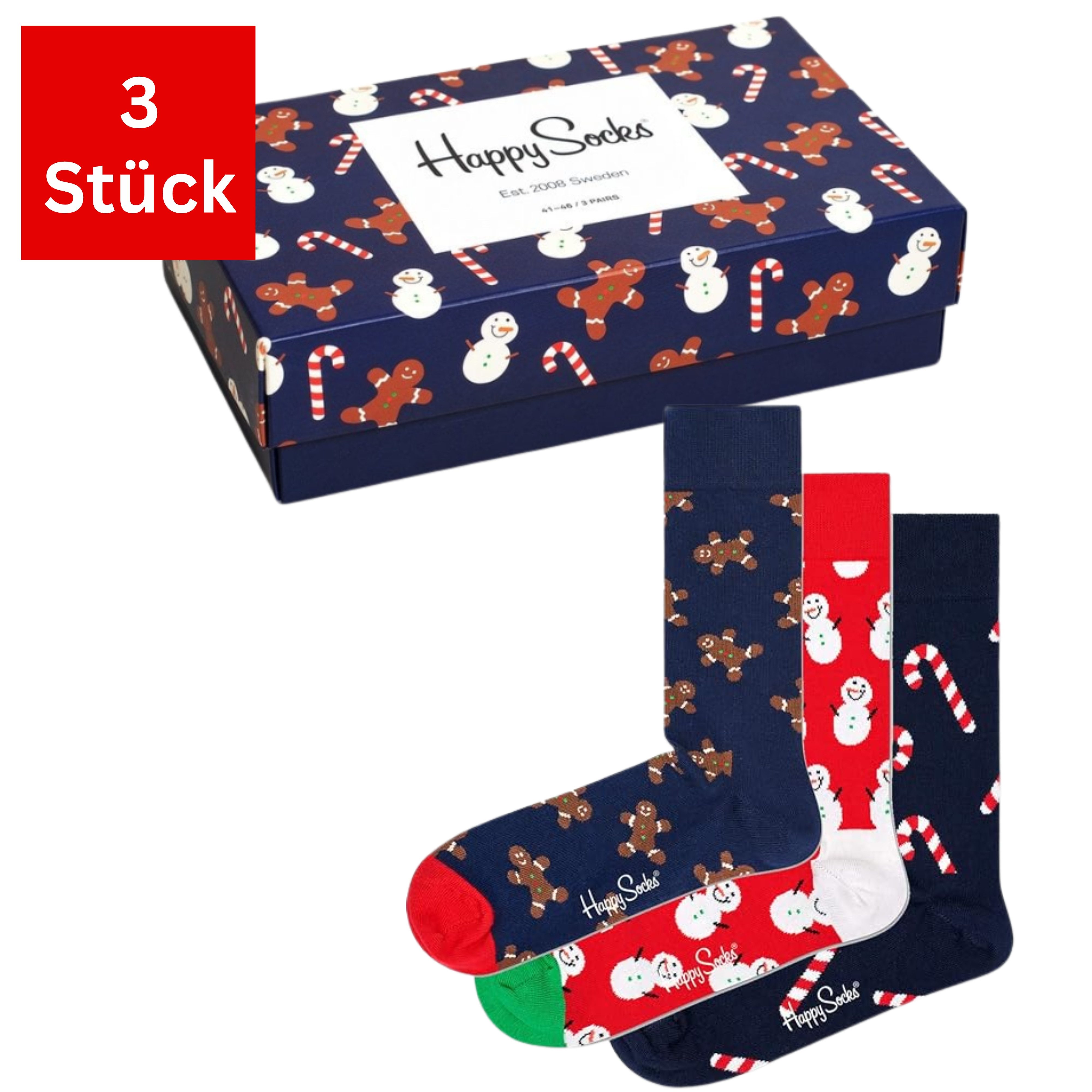 Happy Socks Freizeitsocken 3er Pack Baumwoll Socken mit Motiv, Geschenk, Weihnachten