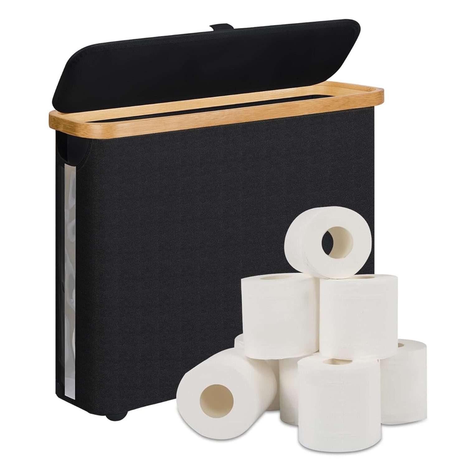 OSTWOLKE Toiletten-Ersatzrollenhalter Toilettenpapier Aufbewahrung Korb mit Deckel, Wasserdicht & Faltbar, Toilettenpapier Aufbewahrung Korb mit Deckel, Wasserdicht & Faltbar