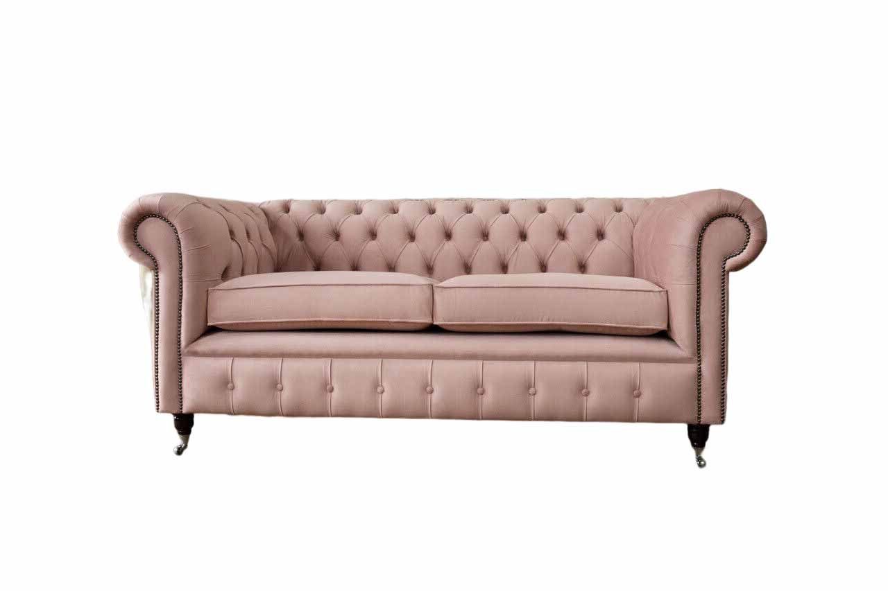 JVmoebel Chesterfield-Sofa Chesterfield Sofa in Rosa aus edlem Textilstoff mit Edelstahlfüßen, Packung, Made in Europa
