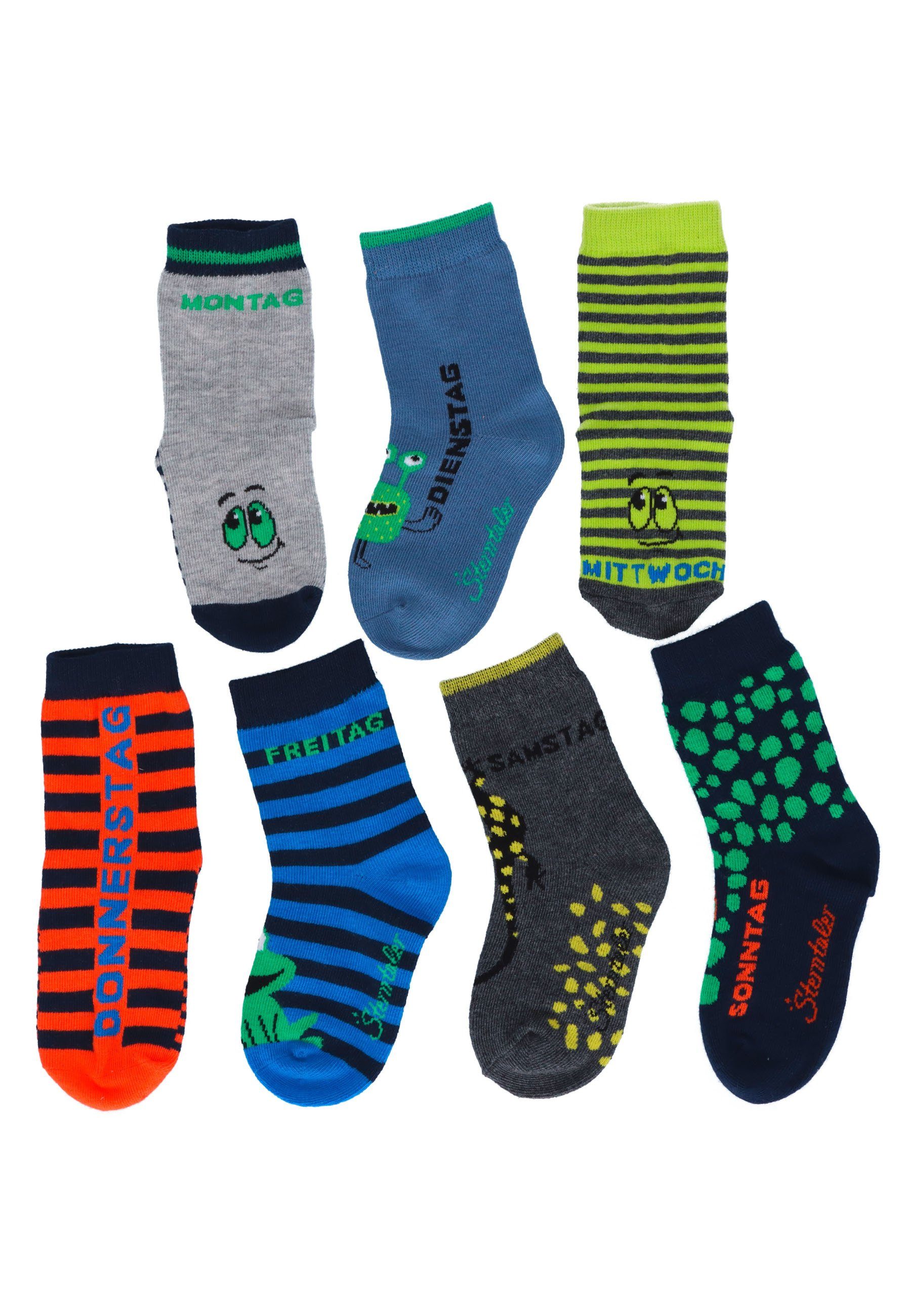 Sterntaler® Feinsöckchen Socken 7er-Box Wochentage (7-Paar, 7er-Pack) 7 Paar Jungensöckchen mit Wochentag-Motiven in Geschenkbox