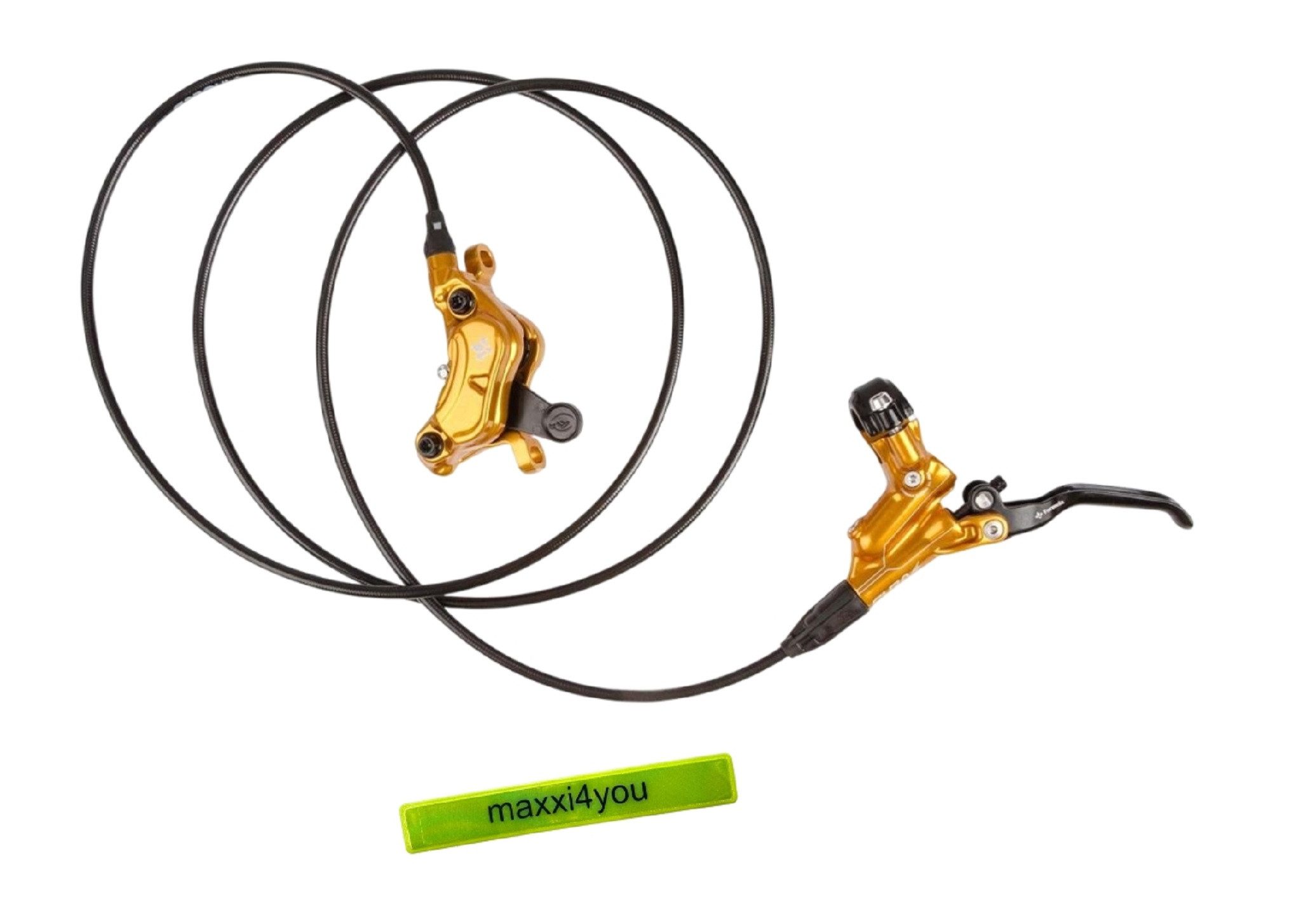 maxxi4you Scheibenbremse Scheibenbremse Formula CURA 4 Bremse Gold inkl. maxxi4you Reflexband