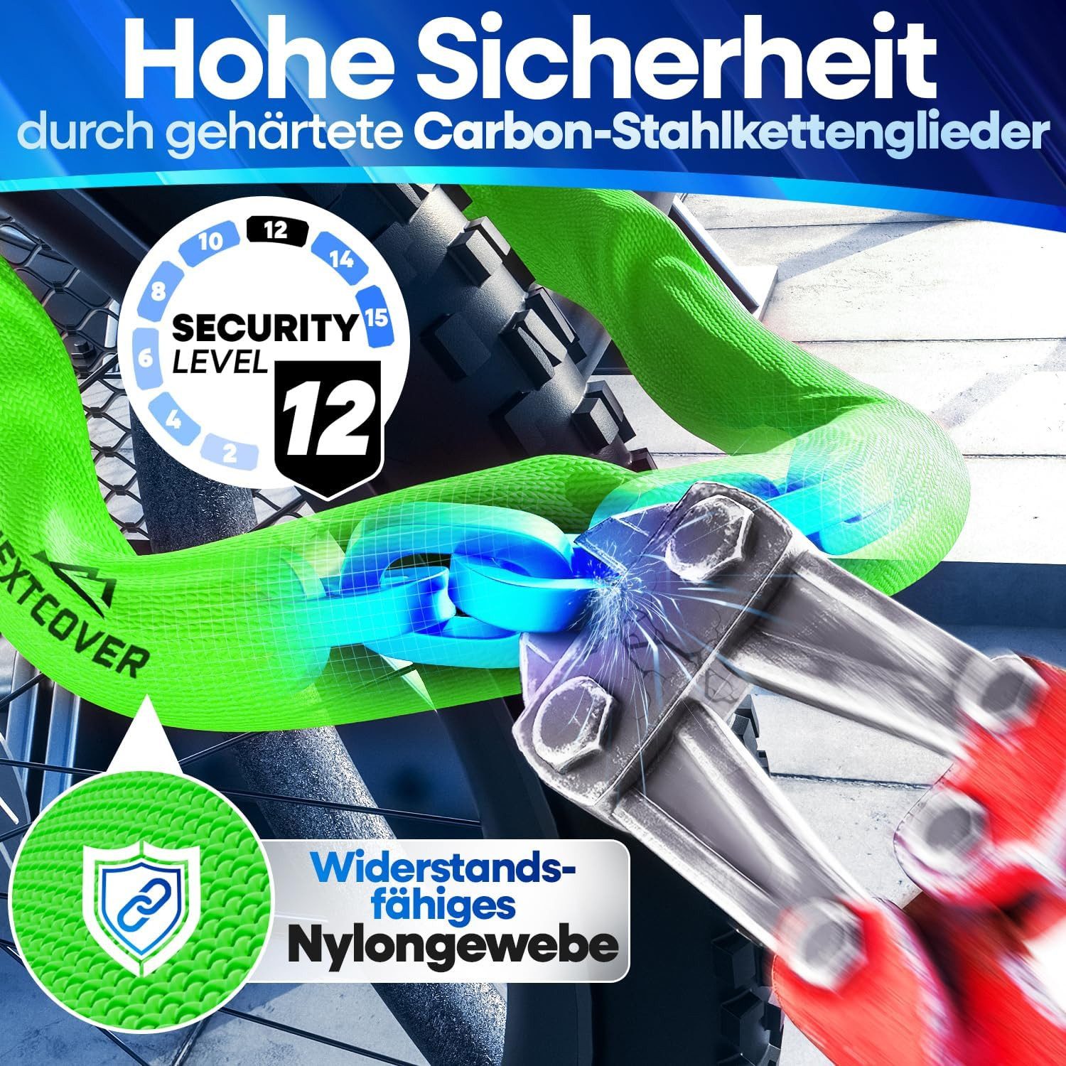 Nextcover Kettenschloss Fahrradschloss mit Zahlencode - Sicherheitsverschluss