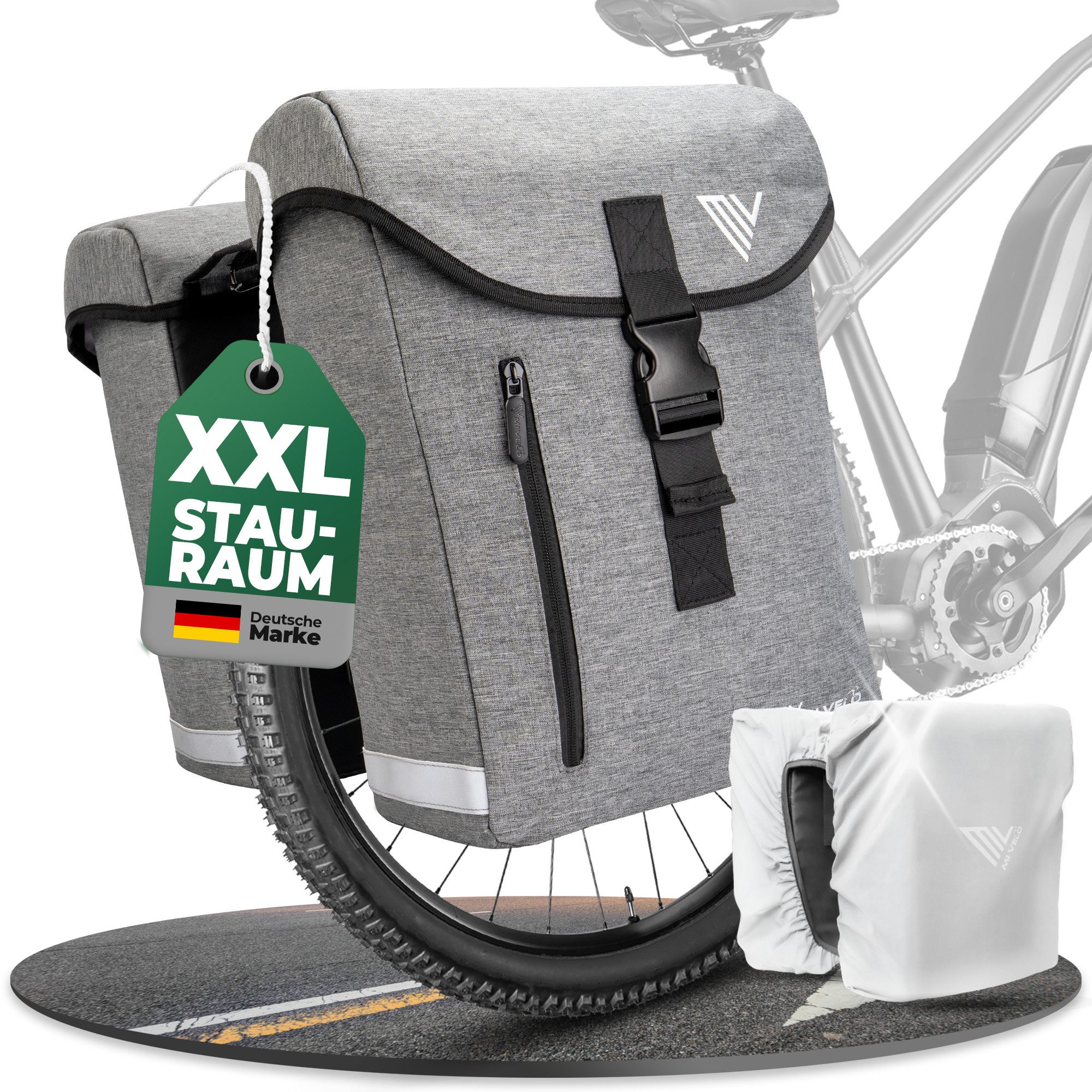 MIVELO Fahrradtasche Fahrrad Gepäckträgertasche Doppeltasche 36L inkl. Regenschutzhülle, Recyceltes Polyester