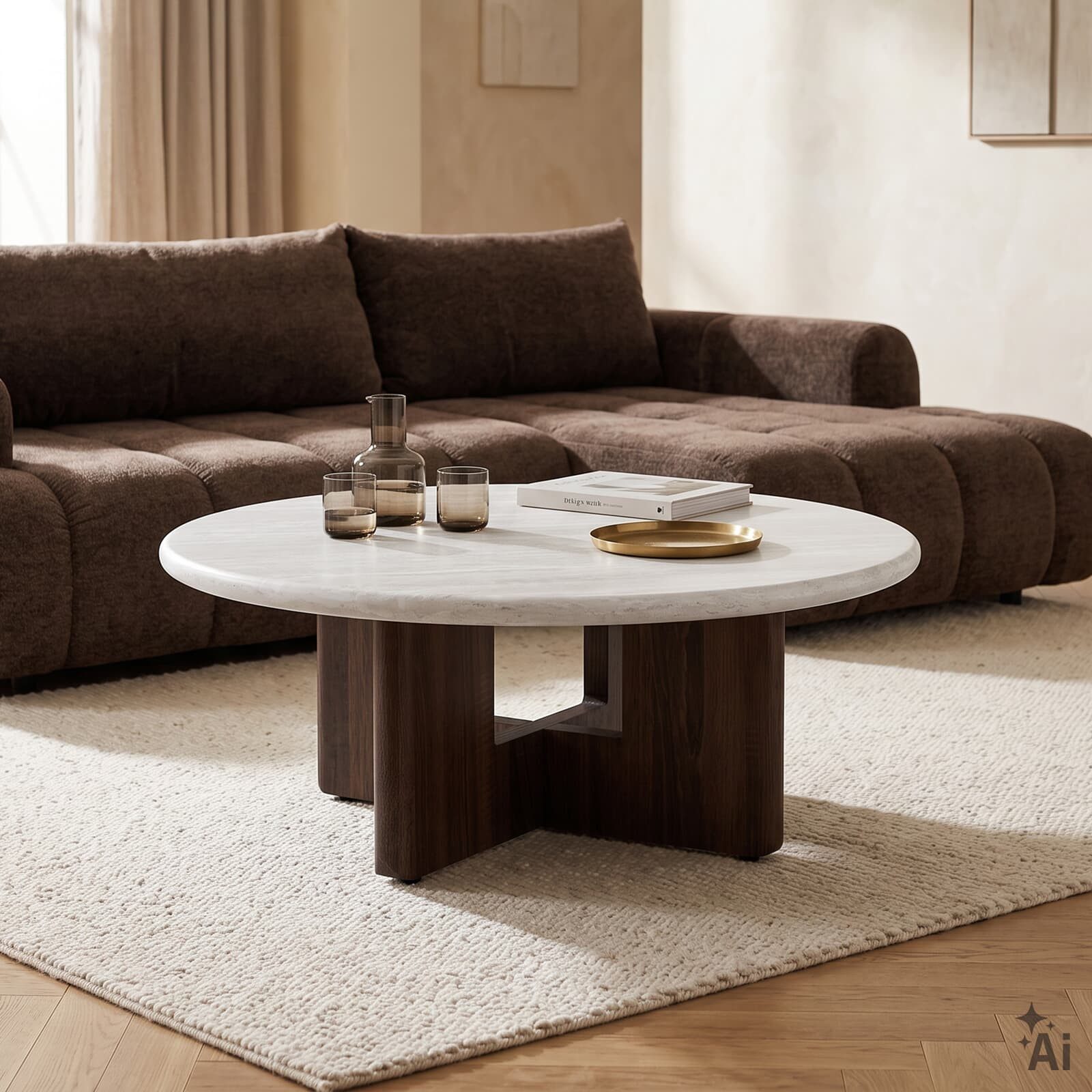 IDIMEX Couchtisch STOL, Beistelltisch 80 cm mit Steinoptik-Tischplatte Braun/Beige