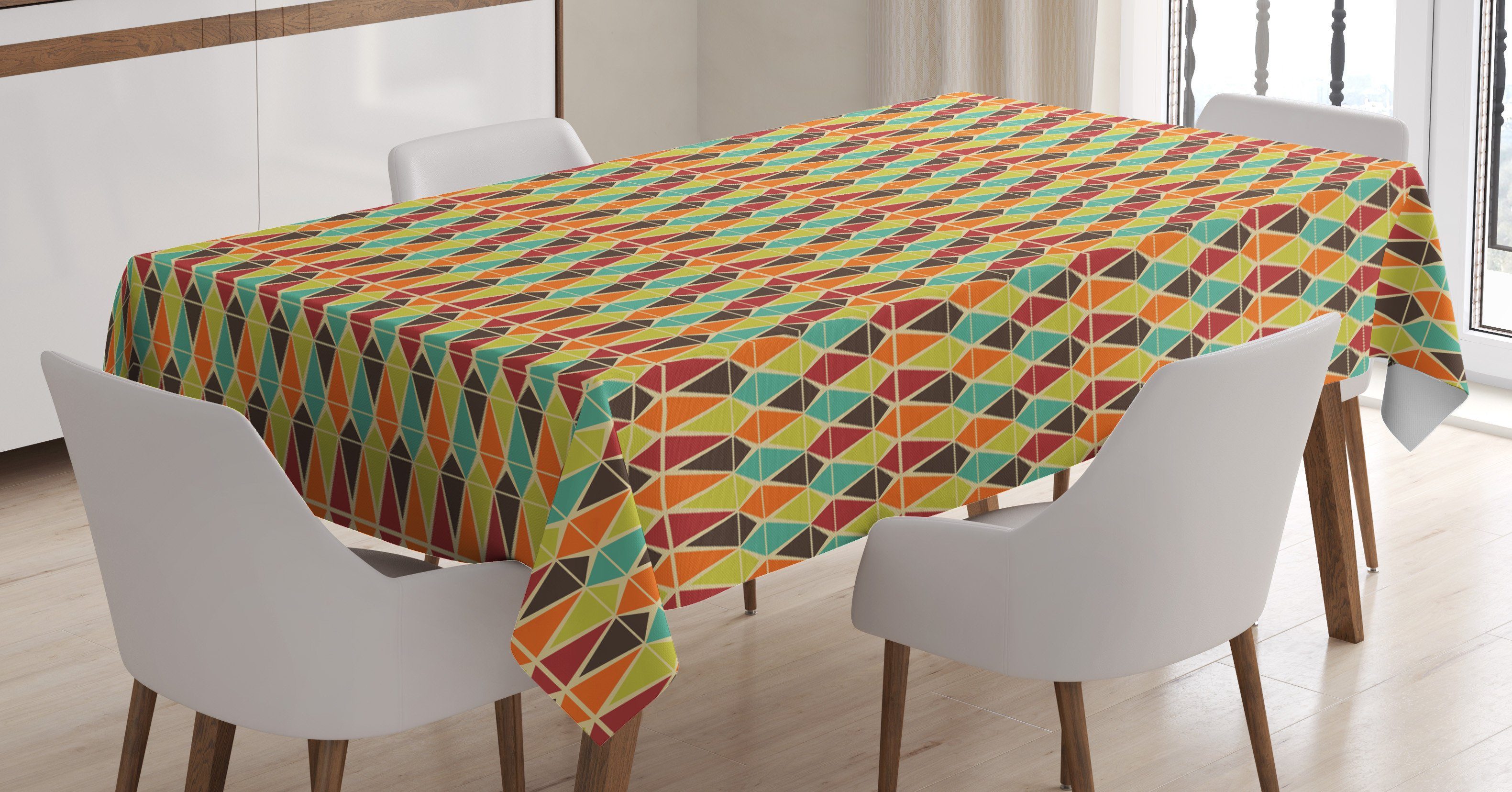 Abstrakt: Farbfest Retro Tischdecke Abakuhaus Bereich Waschbar Dreiecke Für den Klare geeignet Farben, Außen Mosaik