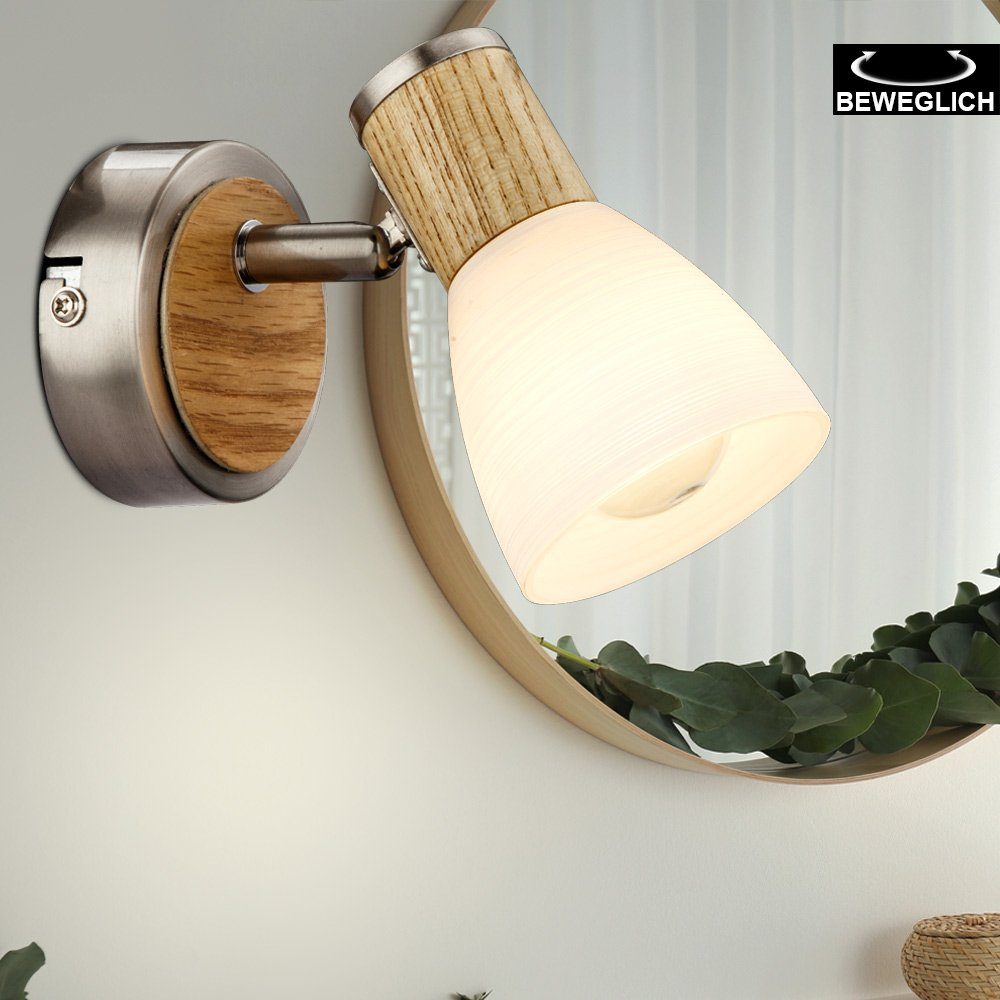 etc-shop LED Wandleuchte, verstellbar Zimmer Wohn Strahler Lampe Wand Warmweiß, Spot inklusive, im- Leuchtmittel Schlaf Holz Glas
