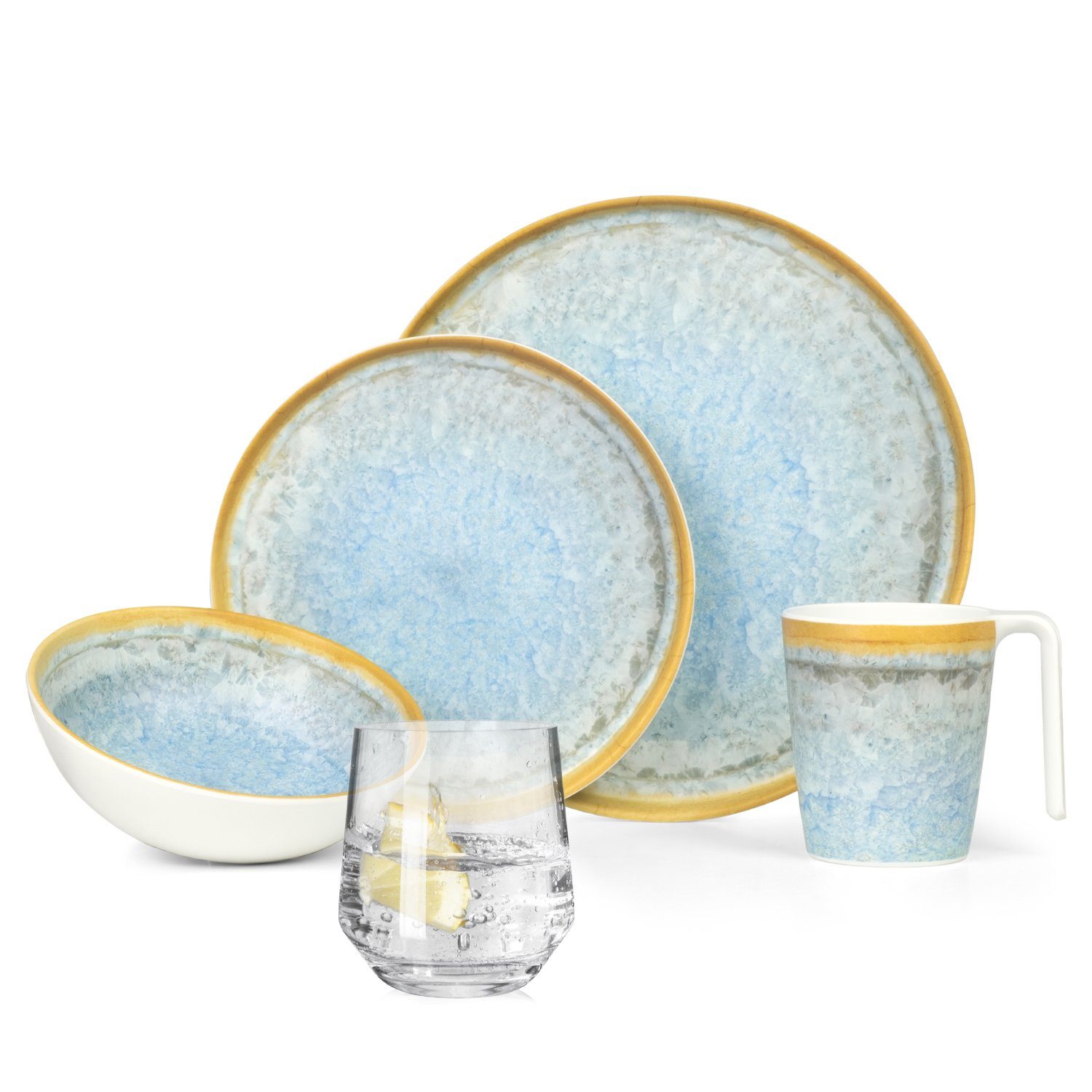 Moritz Geschirr-Set Camping Geschirr Crystal Blue + Milano Wassergläsern