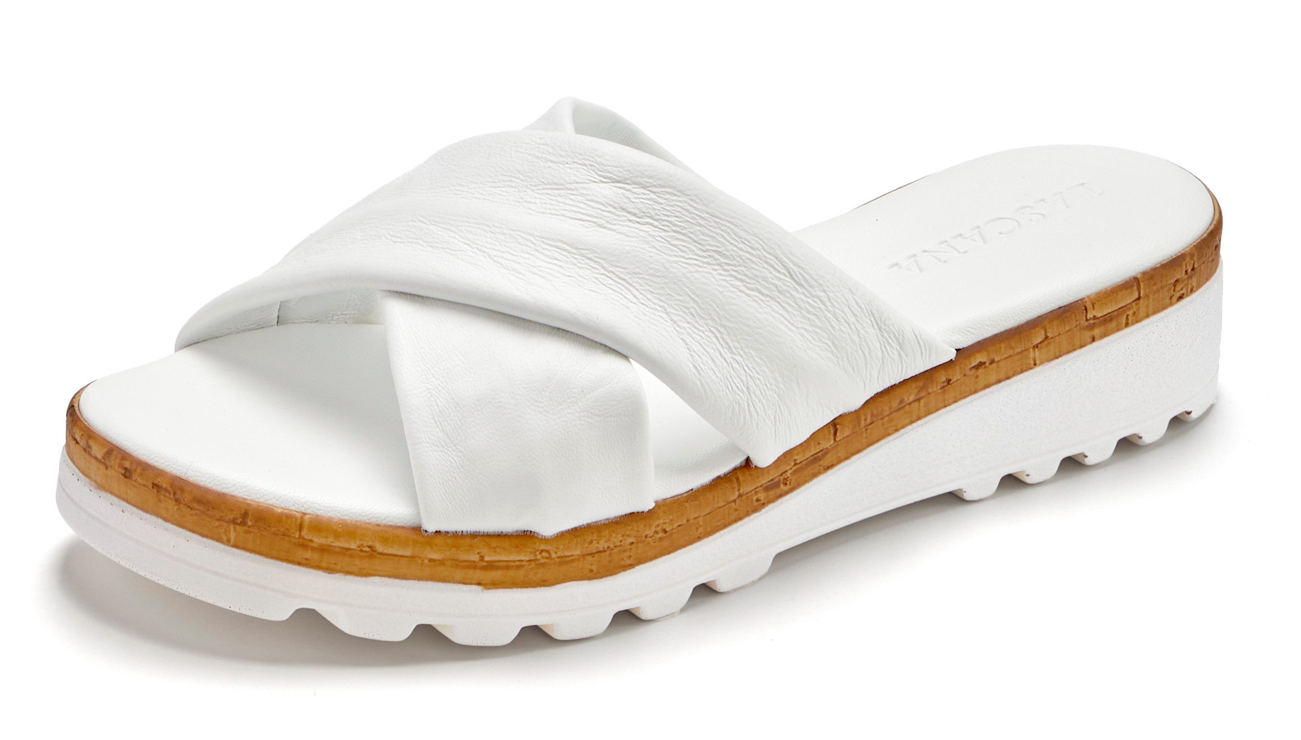 LASCANA Sandale, Sommerschuh, Mule, offener Schuh, Pantolette NEU aus Leder mit dezentem Keilabsatz
