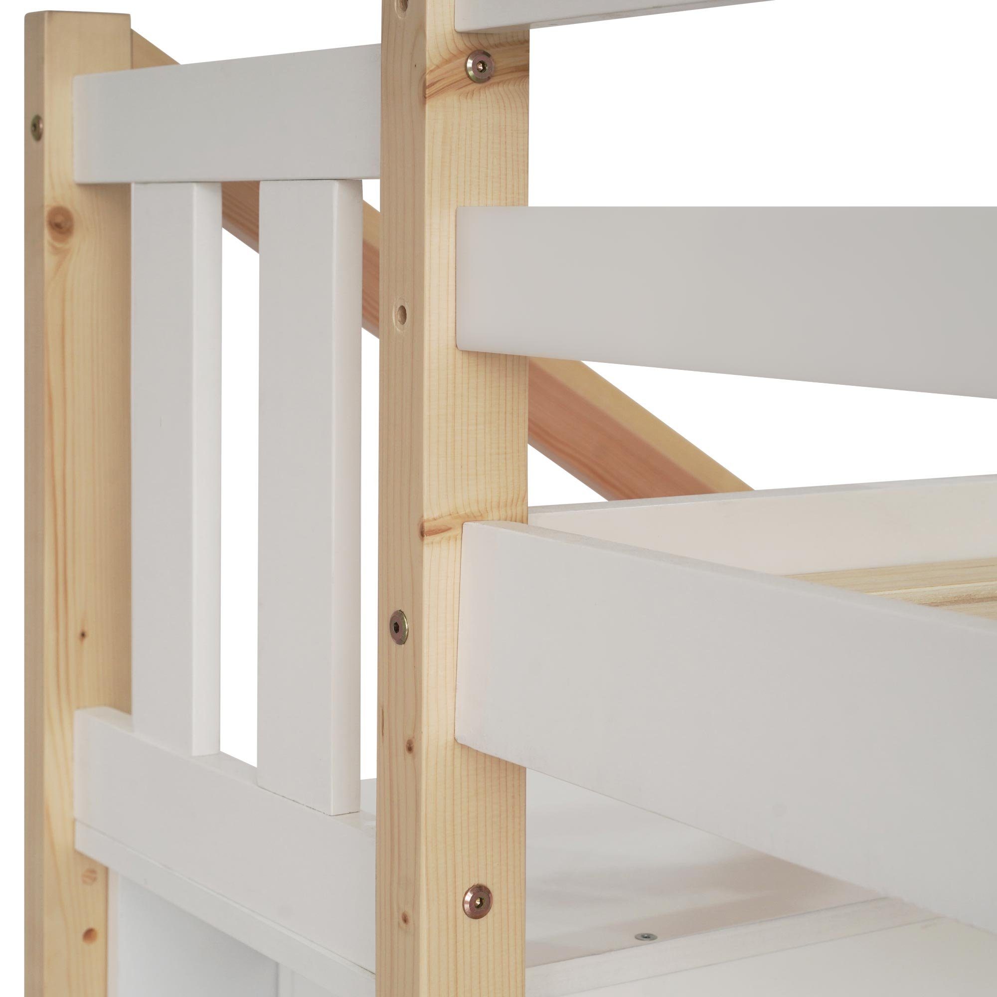 Etagenbett, mit Lattenrost und 4 Schubladen, Kiefernholz, 90x200 cm
