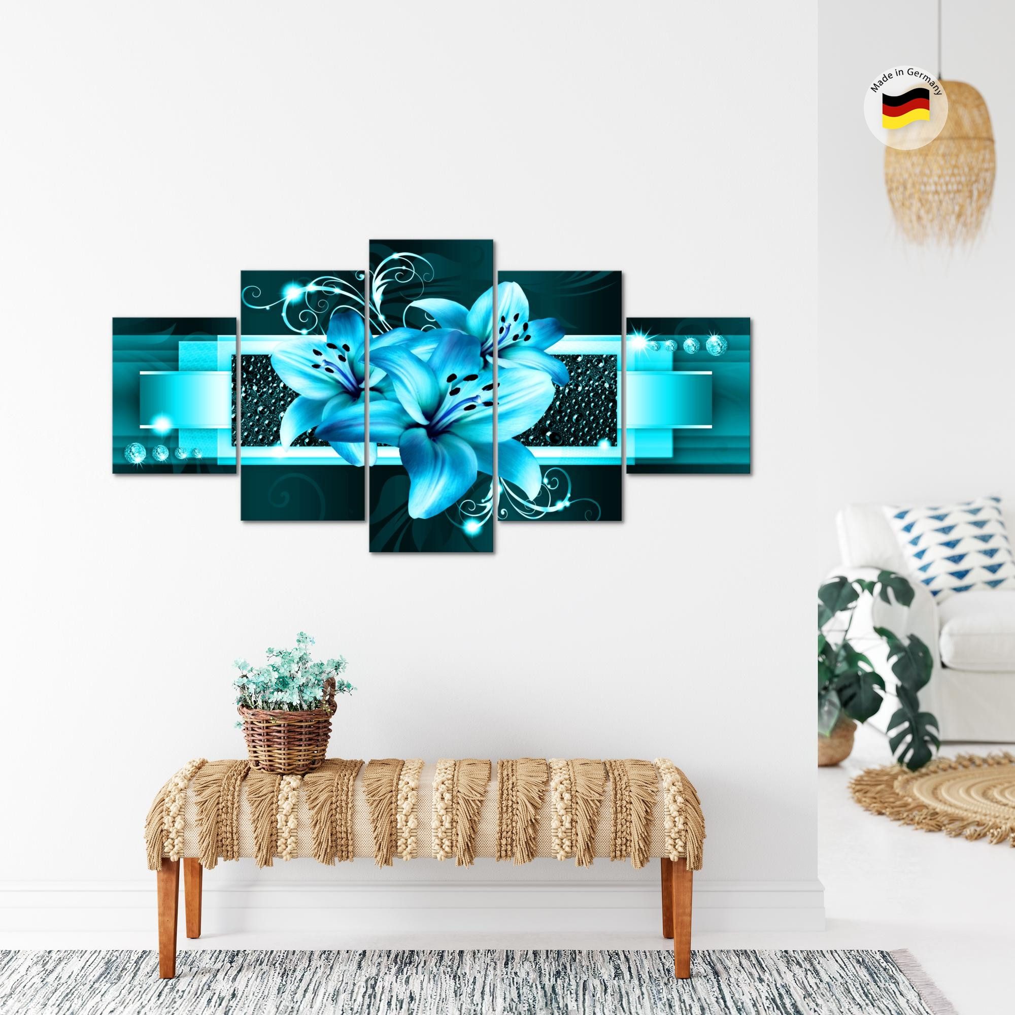 Runa Art Wandbild Bilder Blumen Lilien 5 Teilig Wanddekoration Design Türkis 008651a, 200L x 100B cm – Bild 3 von 5