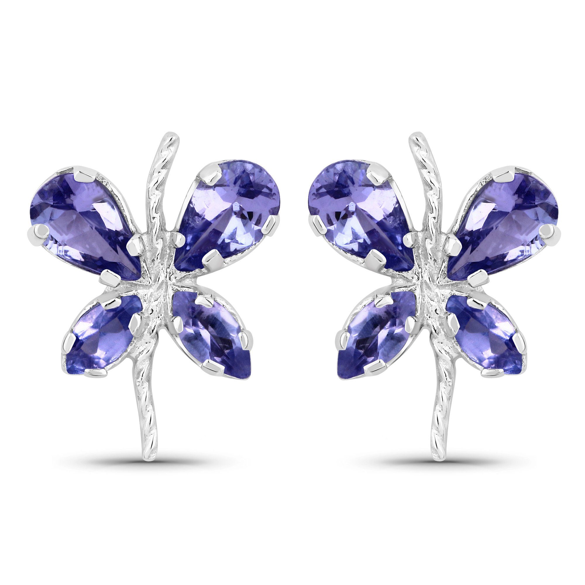 Vira Jewels Paar Ohrstecker Silber 925 rhodiniert Schmetterling-Motiv mit echtem Tansanit