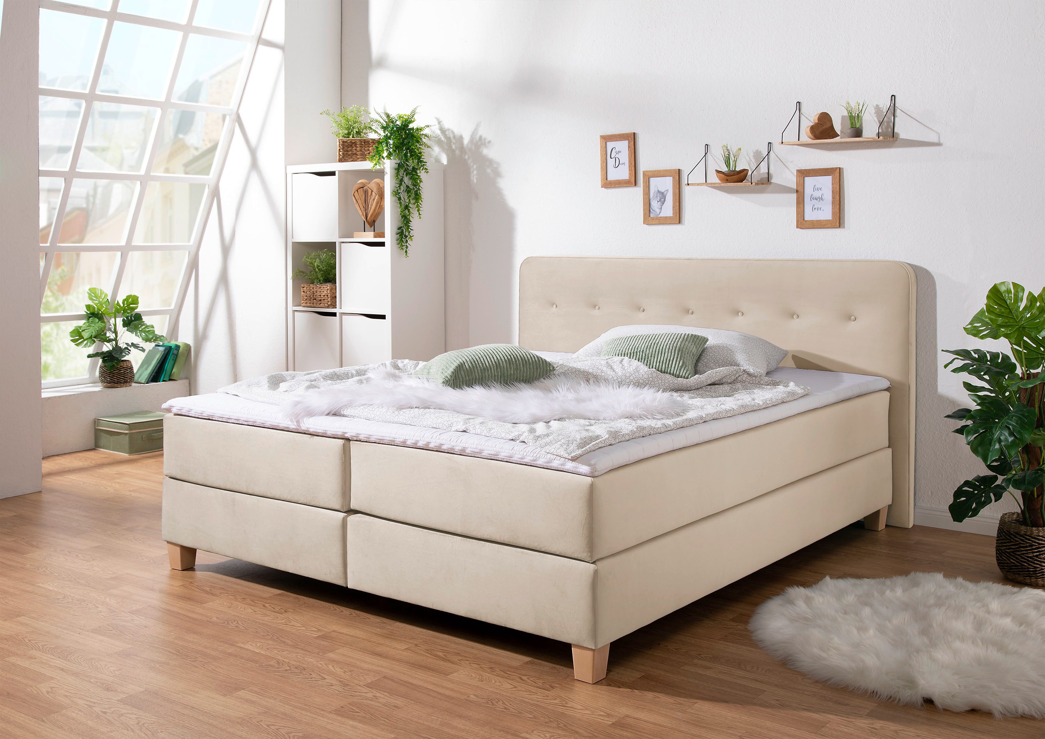 Home affaire Boxspringbett Fargo, inkl. Topper, in 3 Matratzenarten, in Samt- oder Strukturstoff