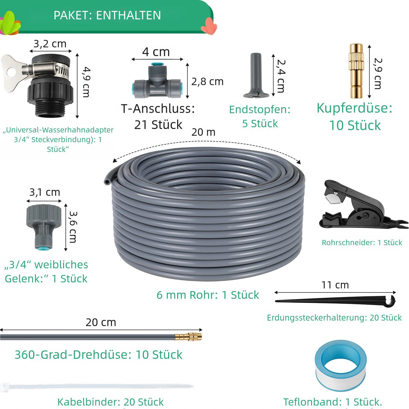 TLGREEN Bewässerungssystem 360° flexibel einstellbar Gartenbewässerungssystem, (20M Bewässerungsrohre Bewässerungssets, Quick-connect DIY Micro Drip System Bewässerung Kit,Misting System), für Garten Pflanzen, Landschaft, and Gewächshaus