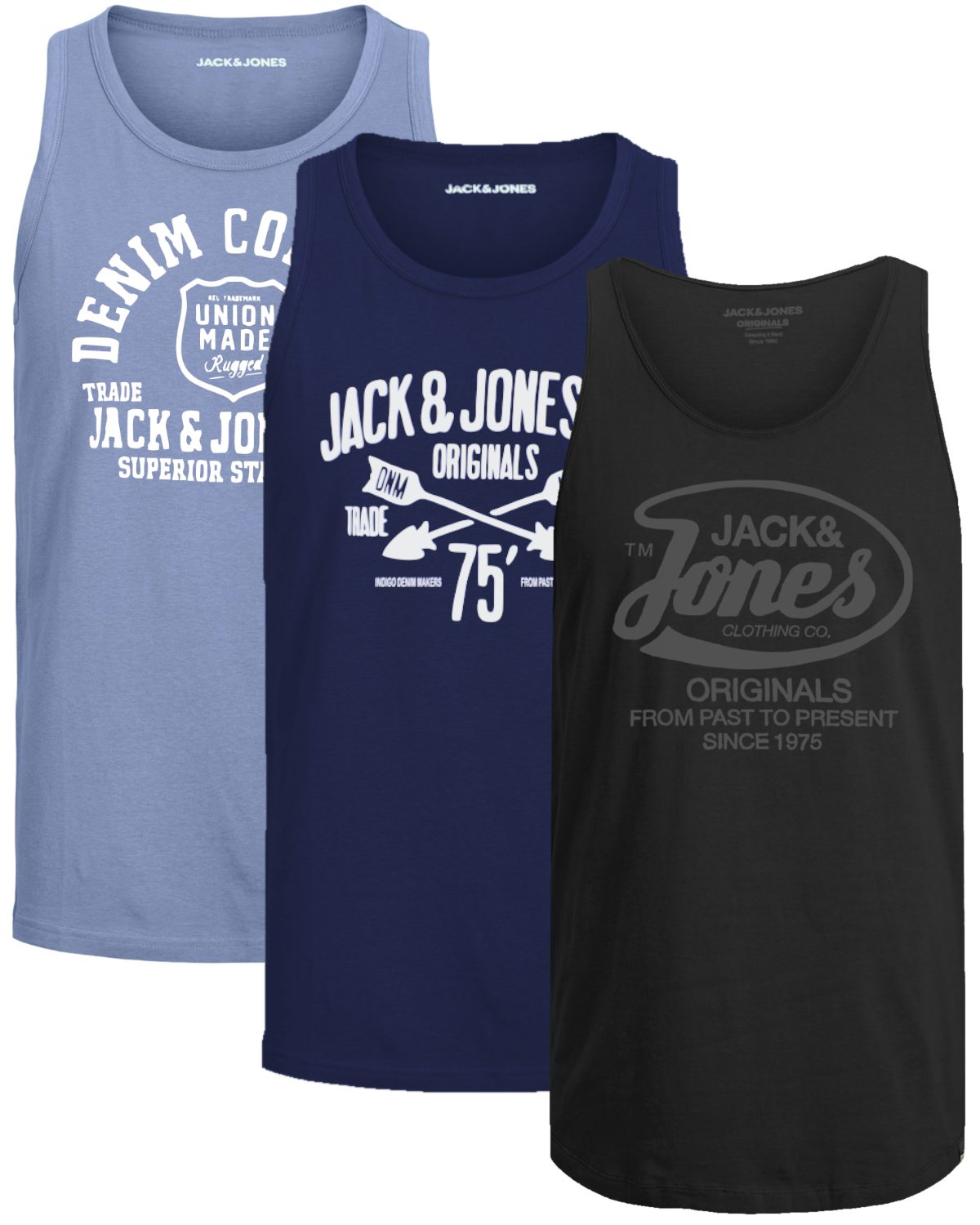 Jack & Jones Tanktop Bequemes Slimfit Shirt mit Printdruck (3er-Pack) mit Print