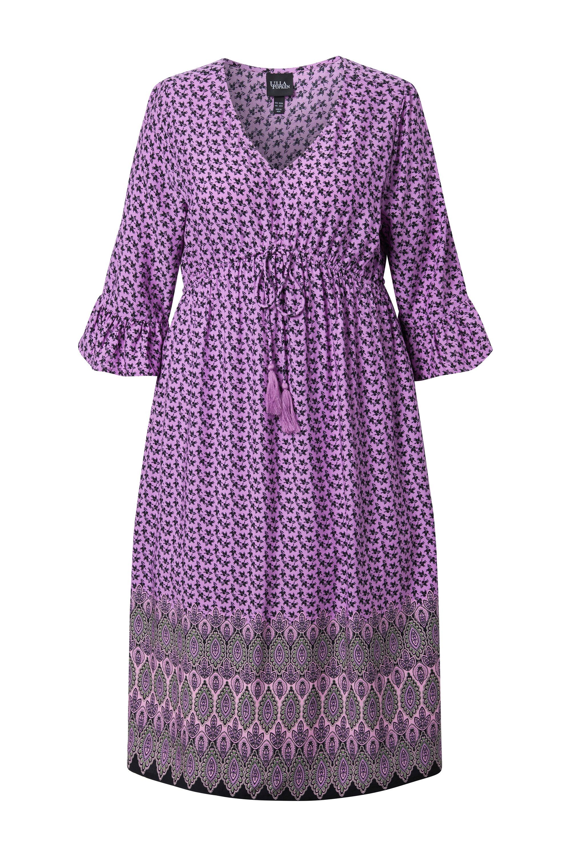 Ulla Popken Maxikleid Midikleid Tunnelzug A-Linie V-Ausschnitt 3/4-Arm