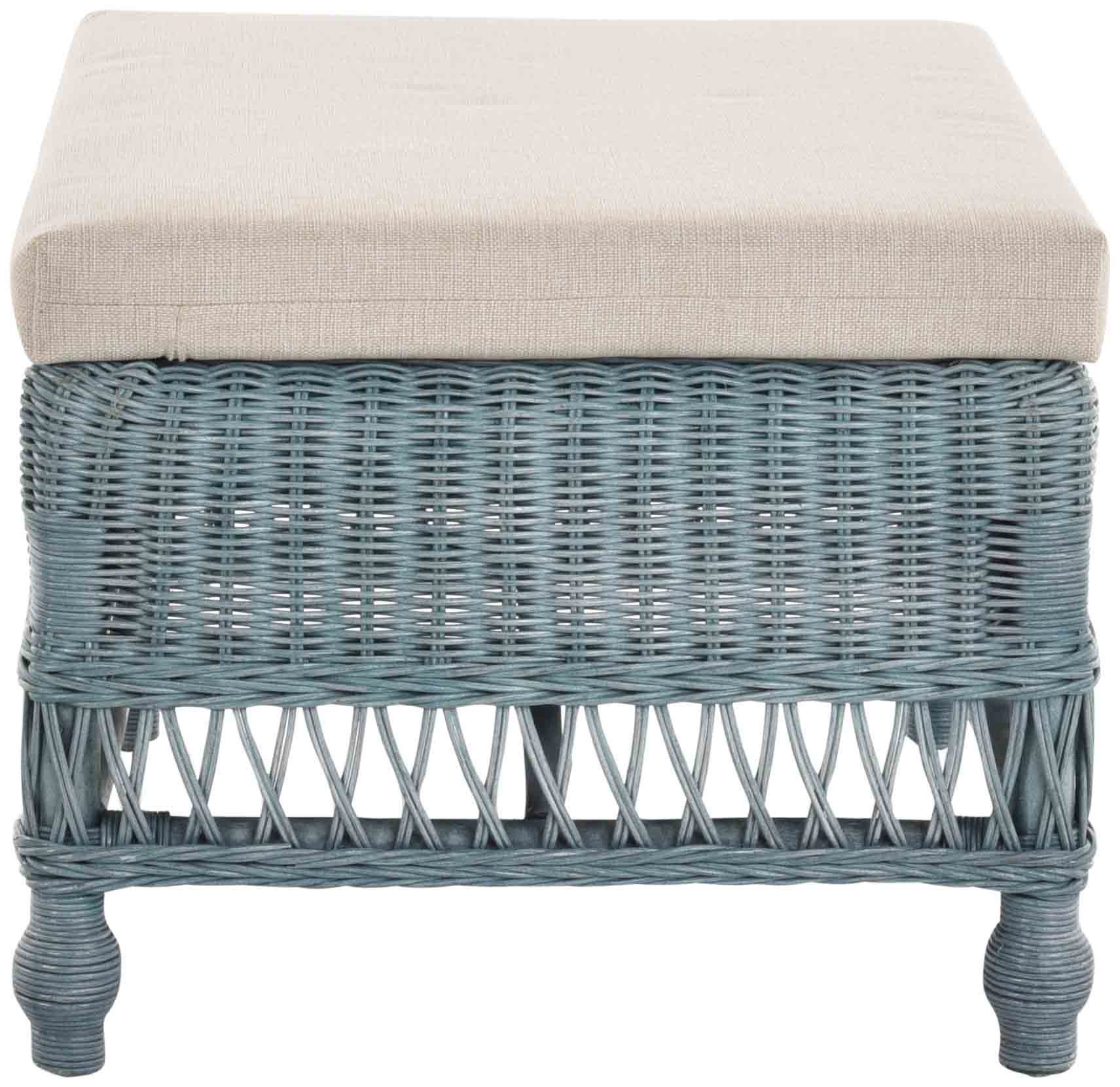 Rattan Sitzhocker Home Blau Rechteckig Fußhocker aus Schemel Rattanhocker Groß, Sitzhocker Krines Hocker Beistell-Hocker