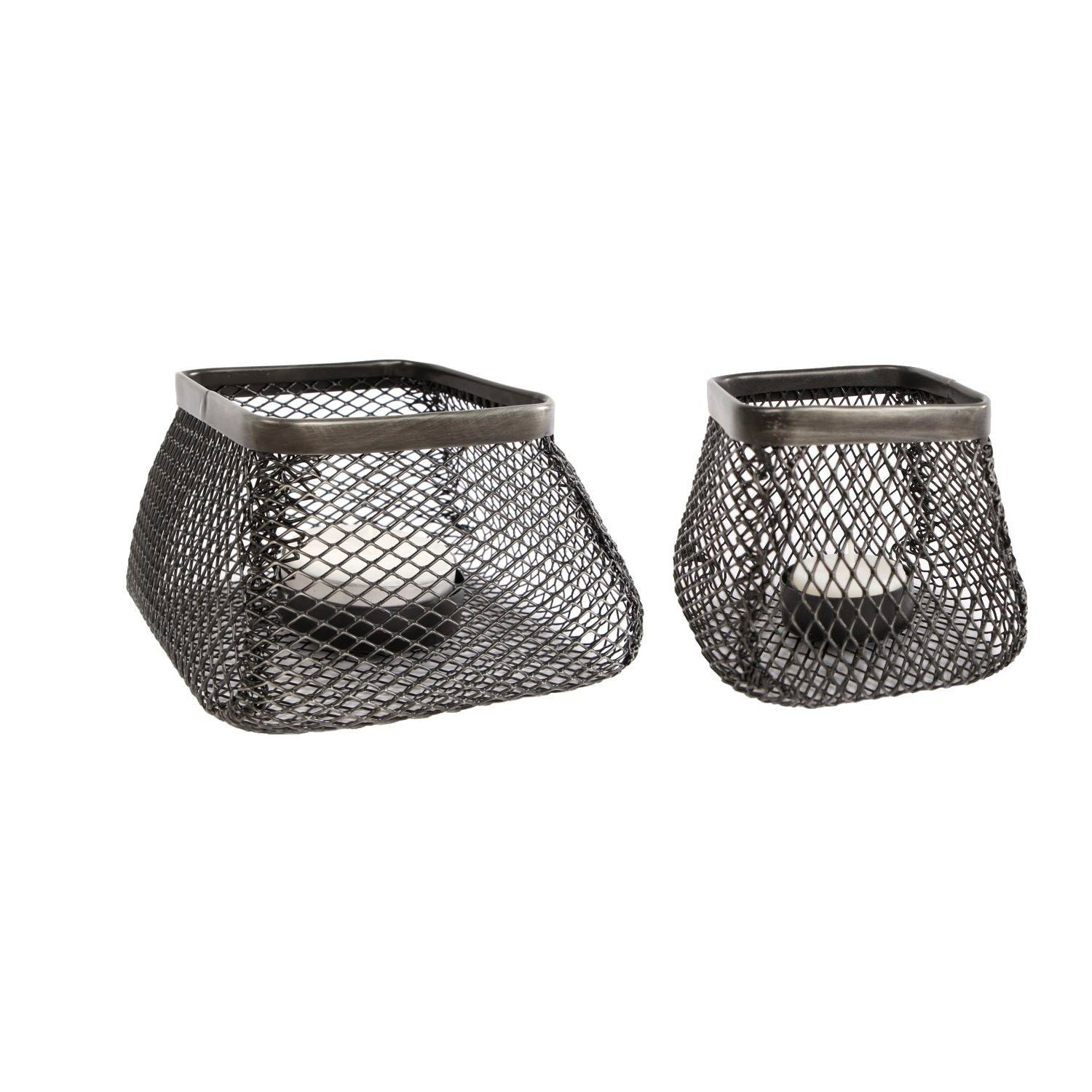 Macosa Home Teelichthalter 2x Kerzenhalter Teelicht-Halter Kerzenständer schwarz Metall (2er Set, 2 St), Tisch-Dekoration industrial modern Draht