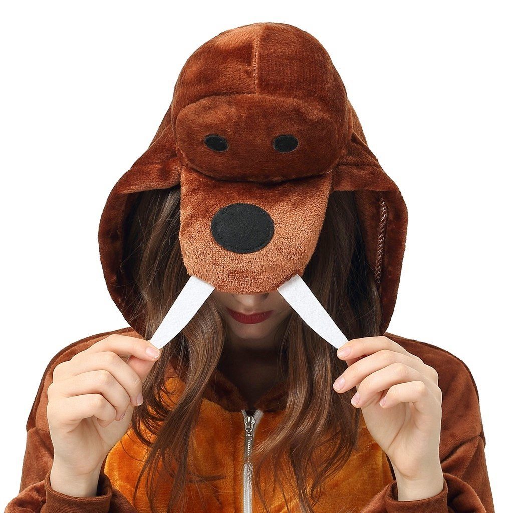 Katara Partyanzug Meerestiere Jumpsuit Kostüm für Erwachsene S-XL, Karneval - Kostüm, Kigurumi - Walroß Braun M (155-165cm)