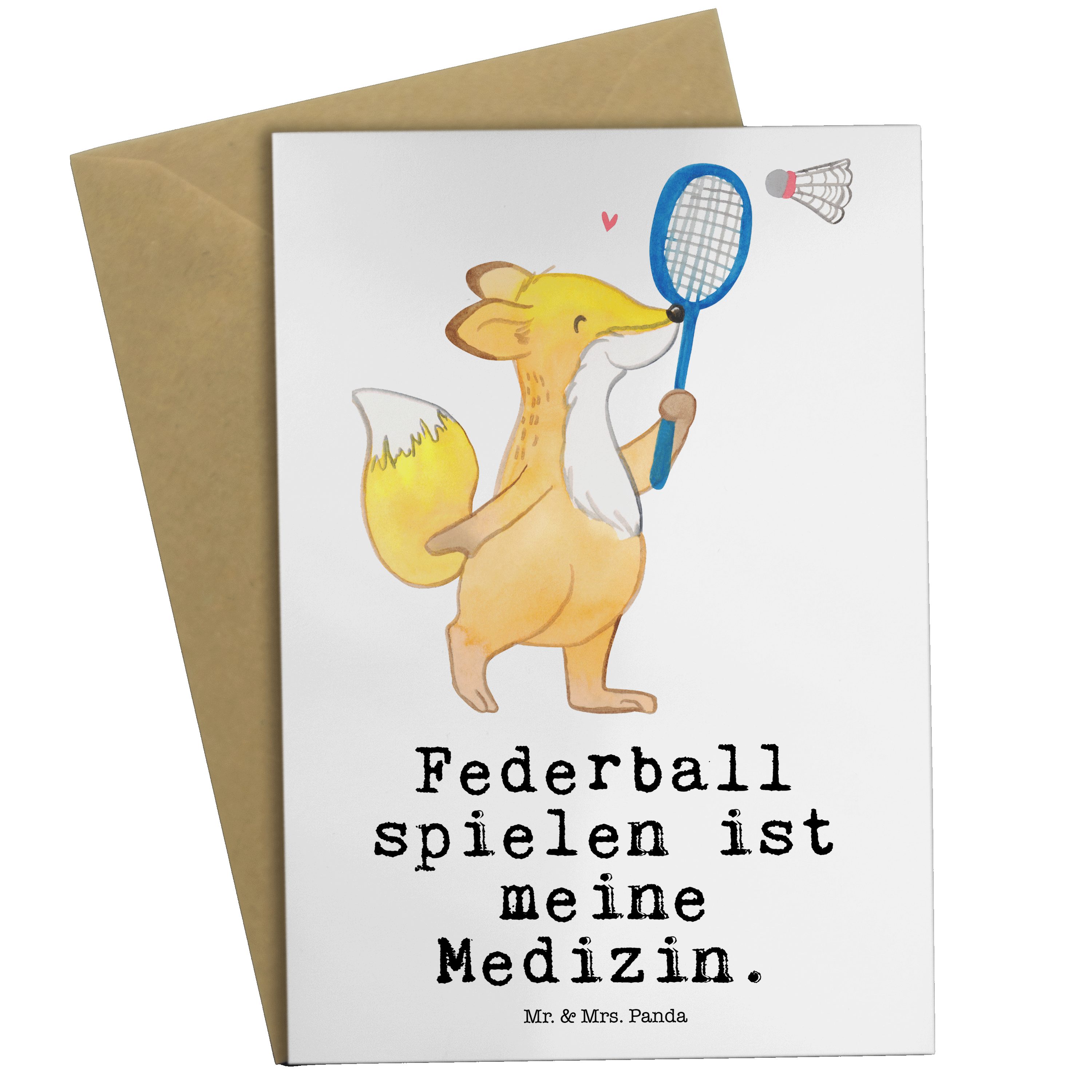 Mr. & Mrs. Panda Grußkarte Fuchs Federball spielen Medizin - Weiß - Geschenk, Einladungskarte, B