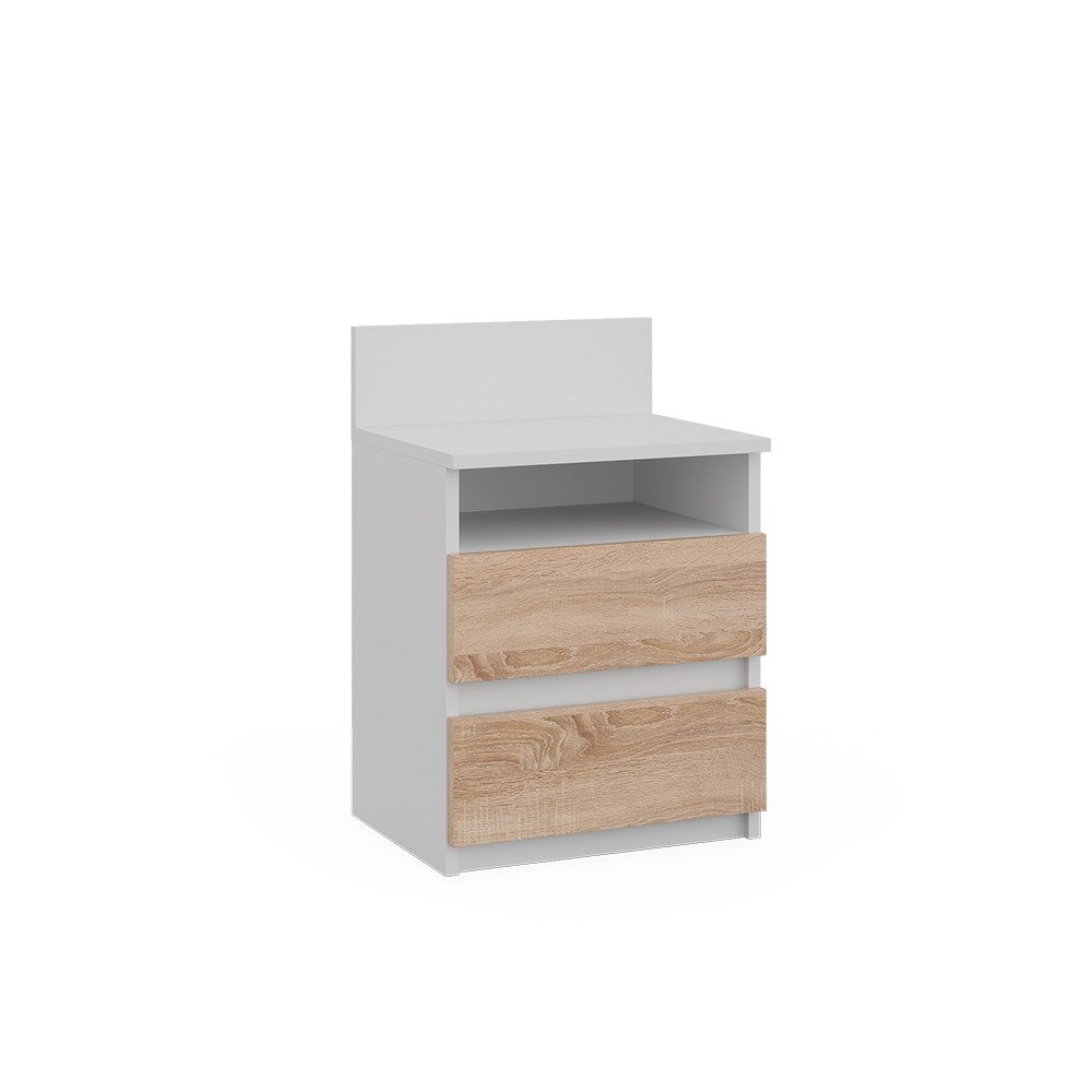 Vicco Nachtschrank Monty, Weiß/Sonoma, 32.3 x 59.1 cm mit 2 Schubladen