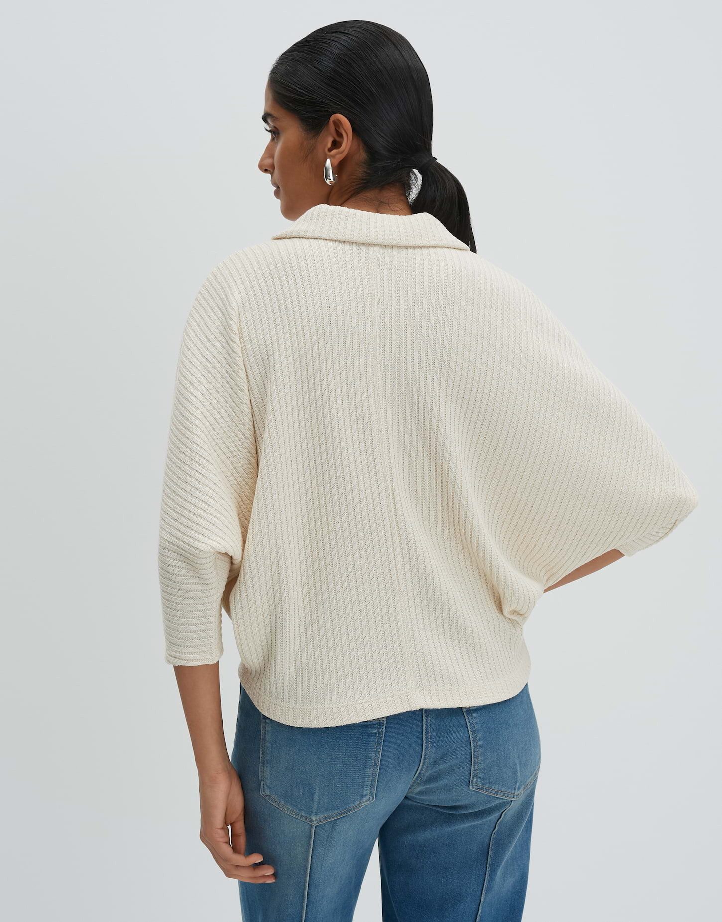 someday Sweatshirt Uvela Sweatshirt in Rippenstruktur aus Sweatware Weite Passform, Fledermausärmel und V-Ausschnitt