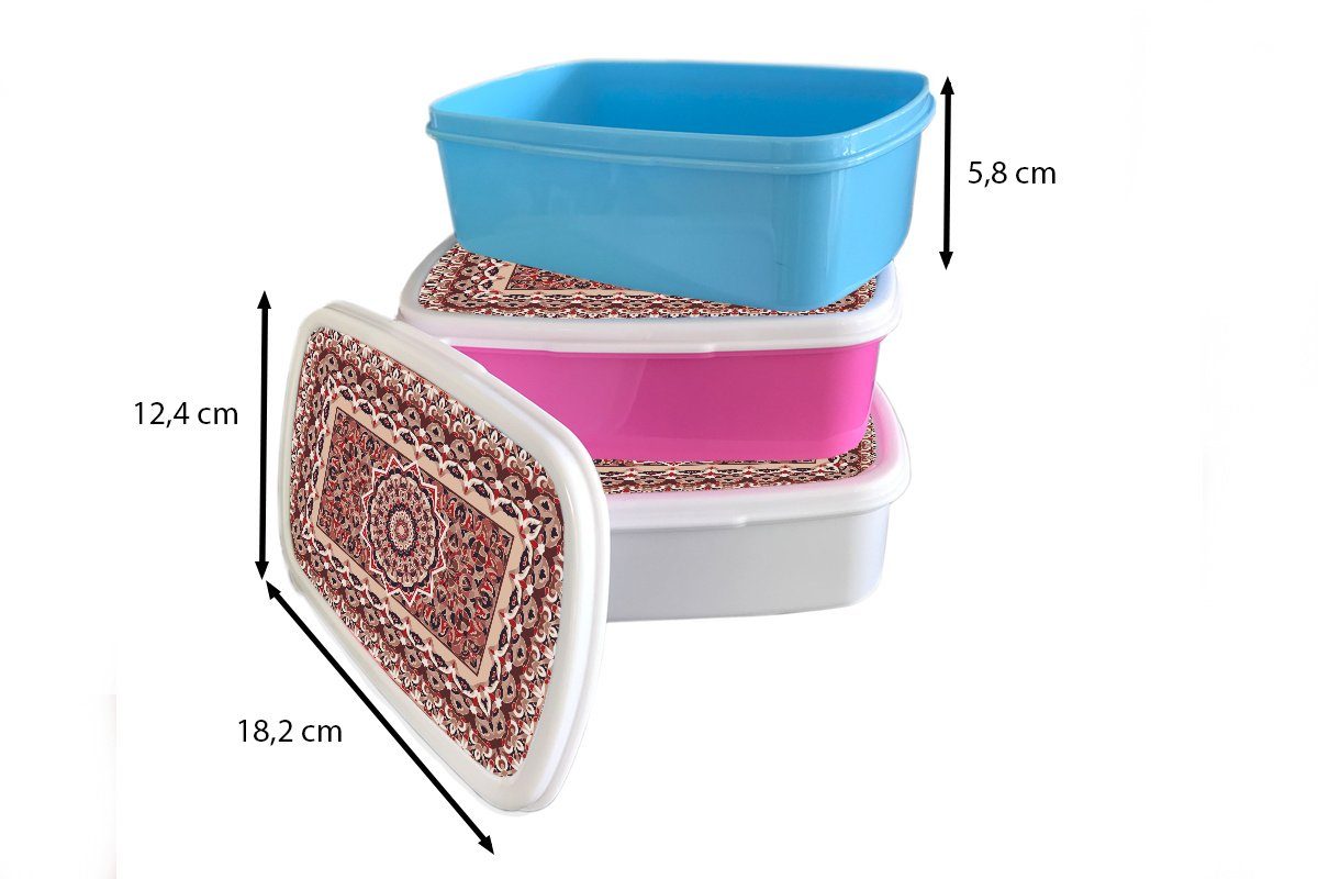 und Mandala Persische Lunchbox Erwachsene, Rot, - Brotdose, - weiß Brotbox (2-tlg), Mädchen und - Jungs für MuchoWow für Kinder Kunststoff, Teppiche Teppiche