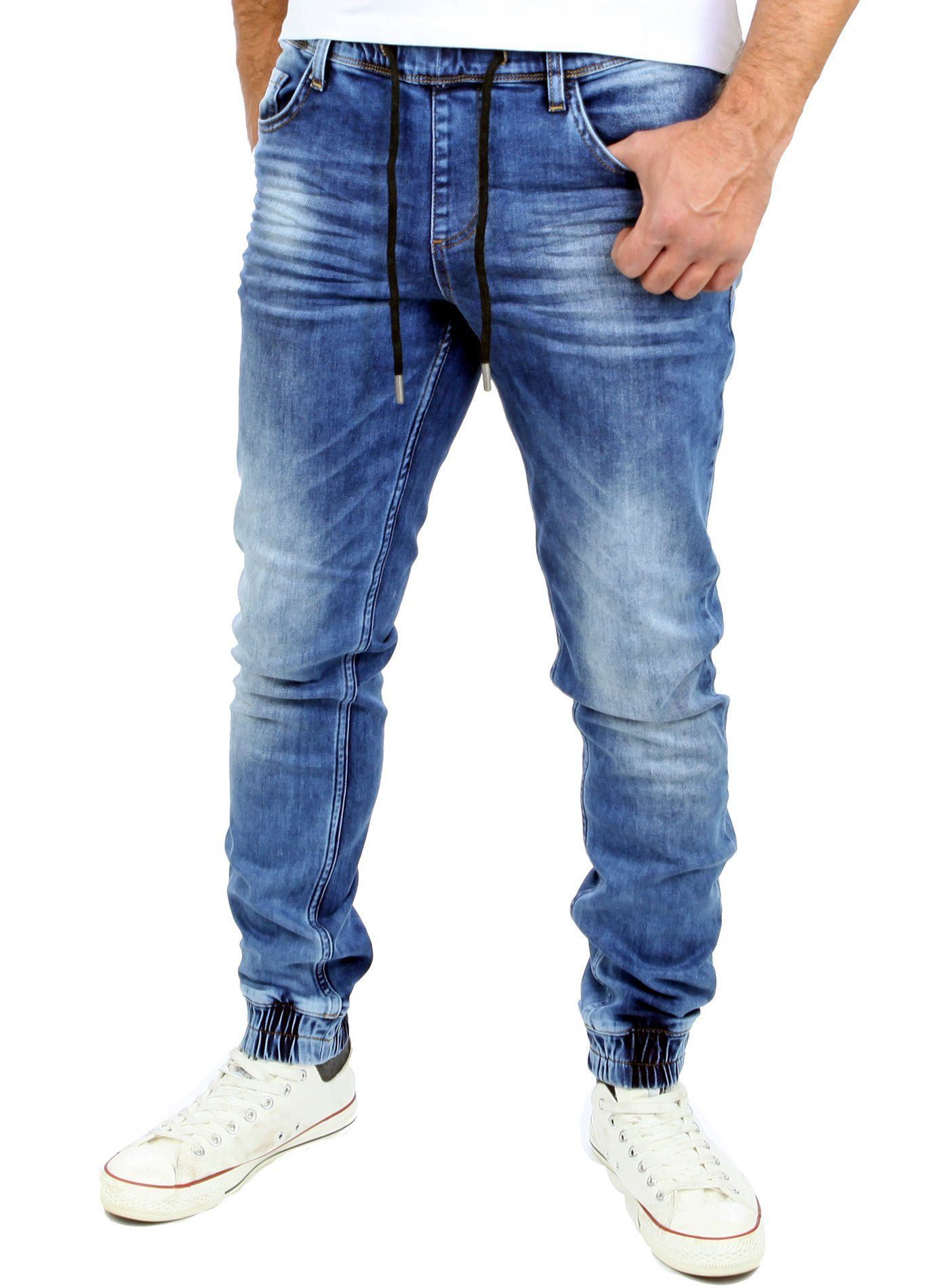 Slim Reslad Used Look Jogging-Hose Stretch Fit Reslad blau RS-2073 Jeans-Herren Fit Jogging-Denim Slim Stretch-Jeans