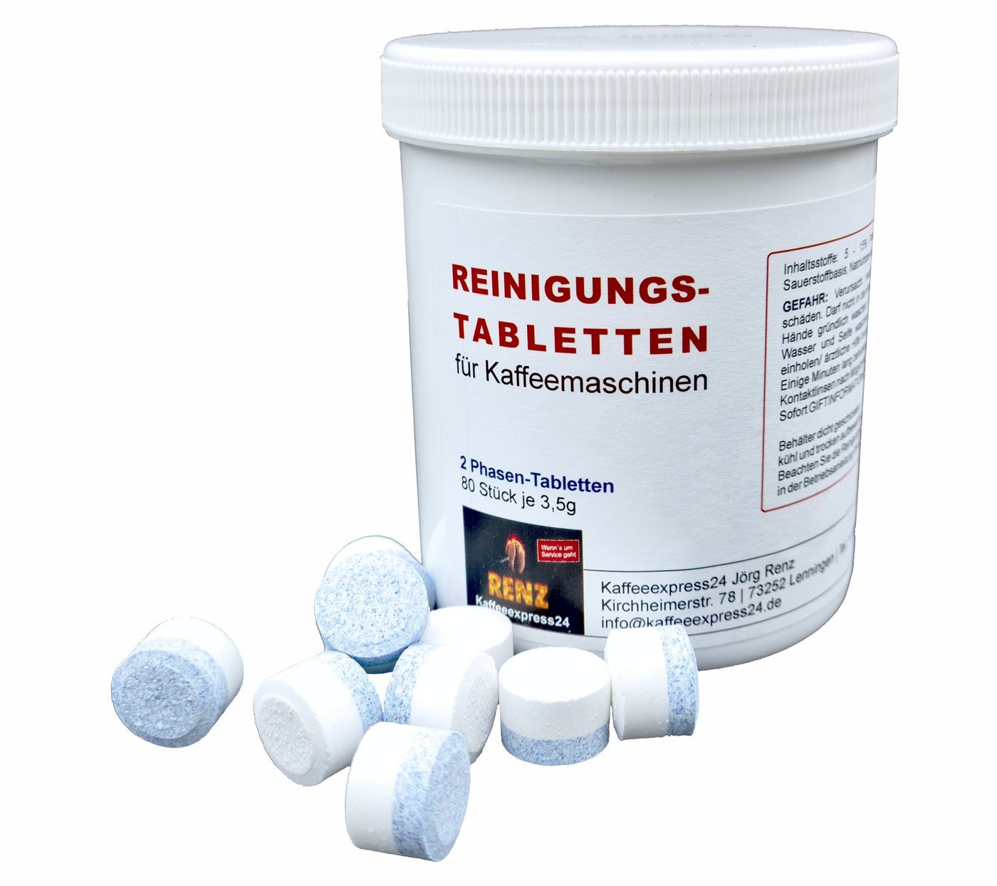 RENZ Reinigertabs 2-Phasen-Reinigungstabletten (passend für Jura Kaffeevollautomaten, [80-St. in wiederverschließbarer Dose)